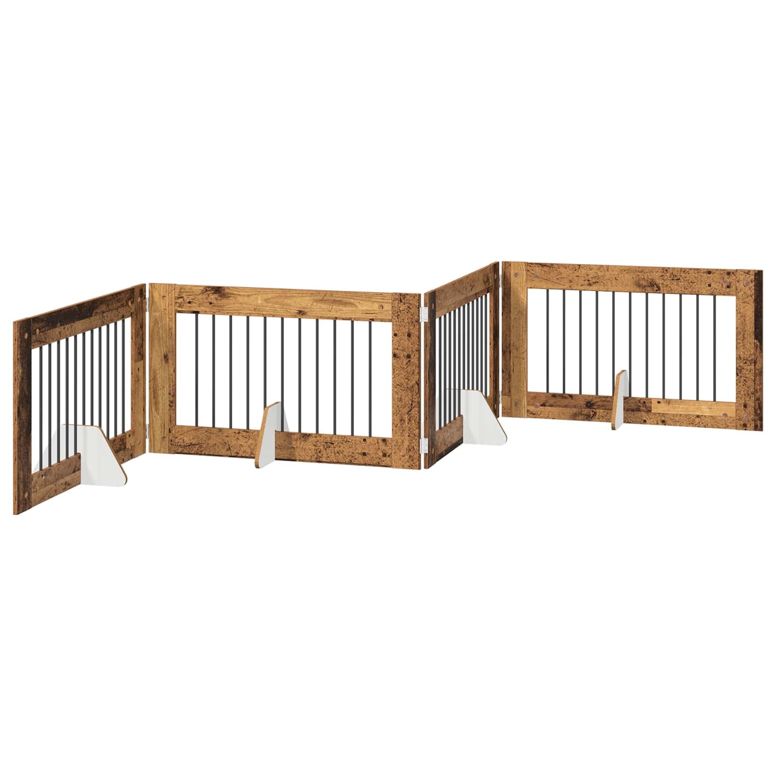 Cancello per cani pieghevole con supporti 4 pz Legno antico — miniatura 2 di 9