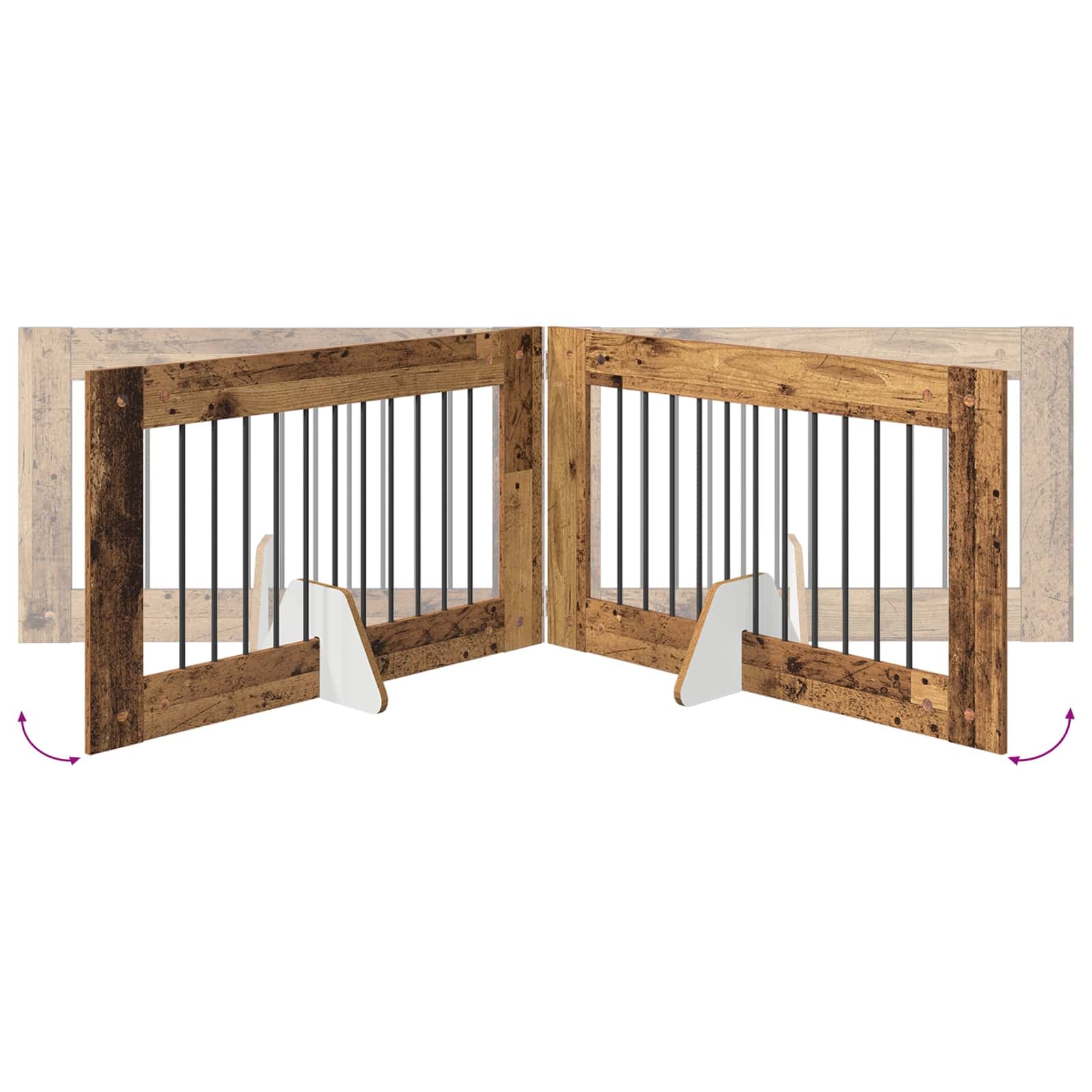 Cancello per cani pieghevole con supporti 4 pz Legno antico — miniatura 6 di 9