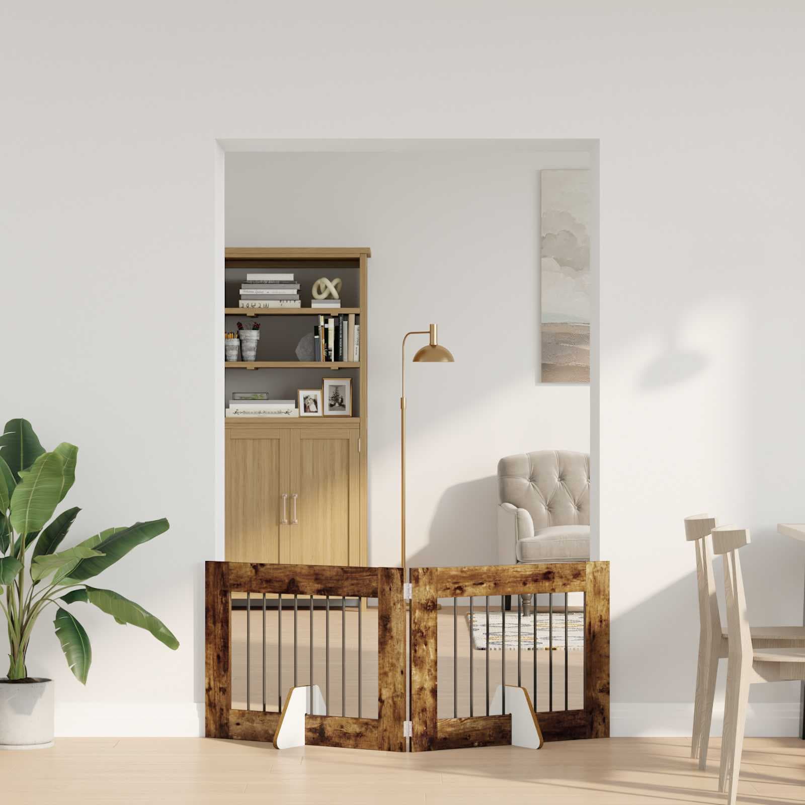 Cancello per cani pieghevole con supporti 2 pz Rovere Fumo — miniatura 1 di 9