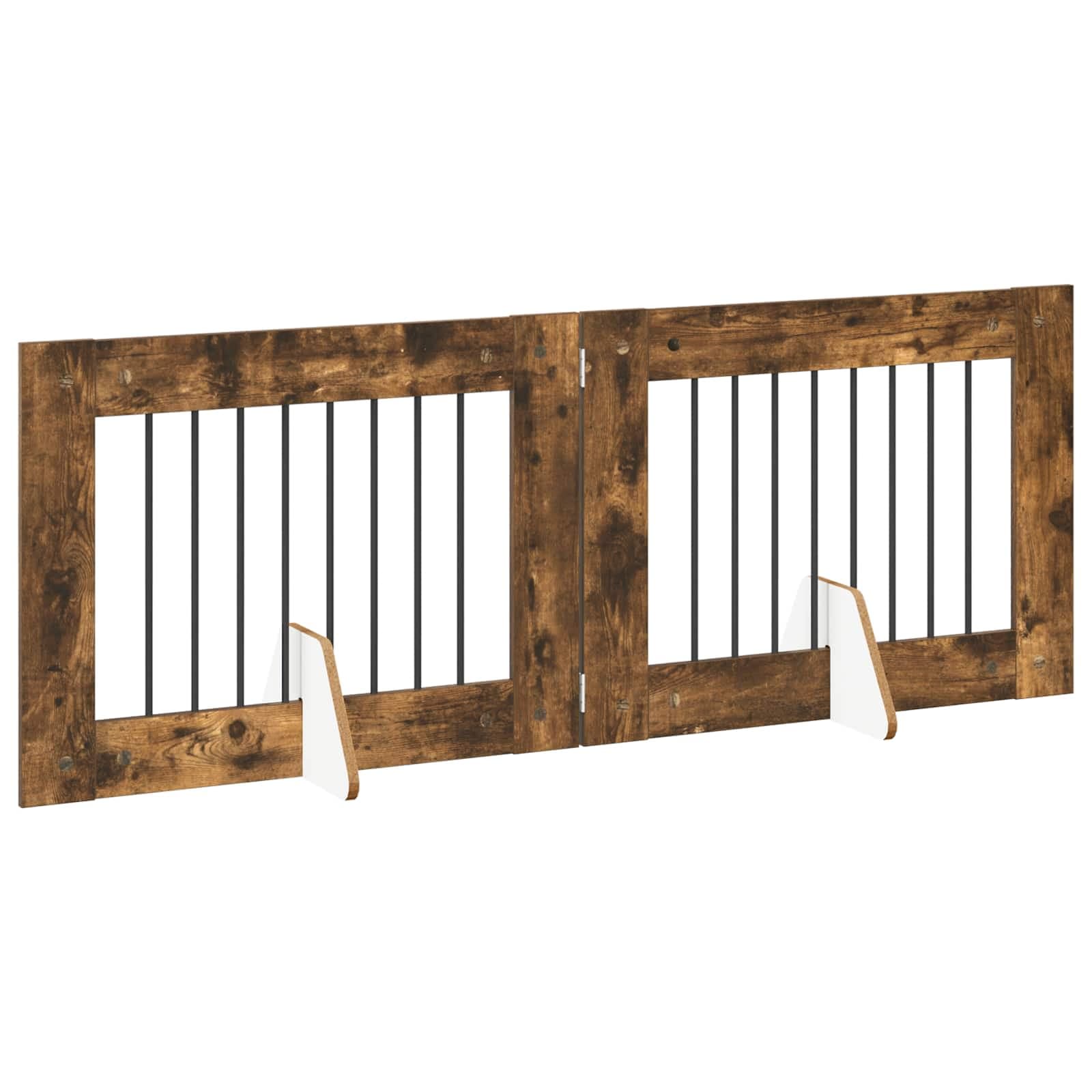 Cancello per cani pieghevole con supporti 2 pz Rovere Fumo — miniatura 3 di 9