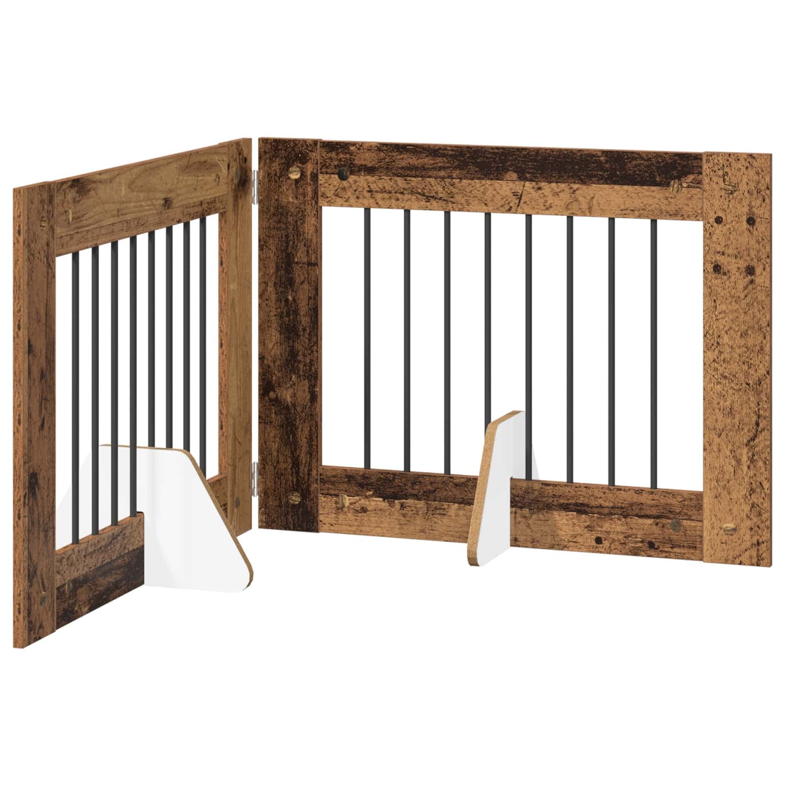 Cancello per cani pieghevole con supporti 2 pz Legno antico — miniatura 2 di 9
