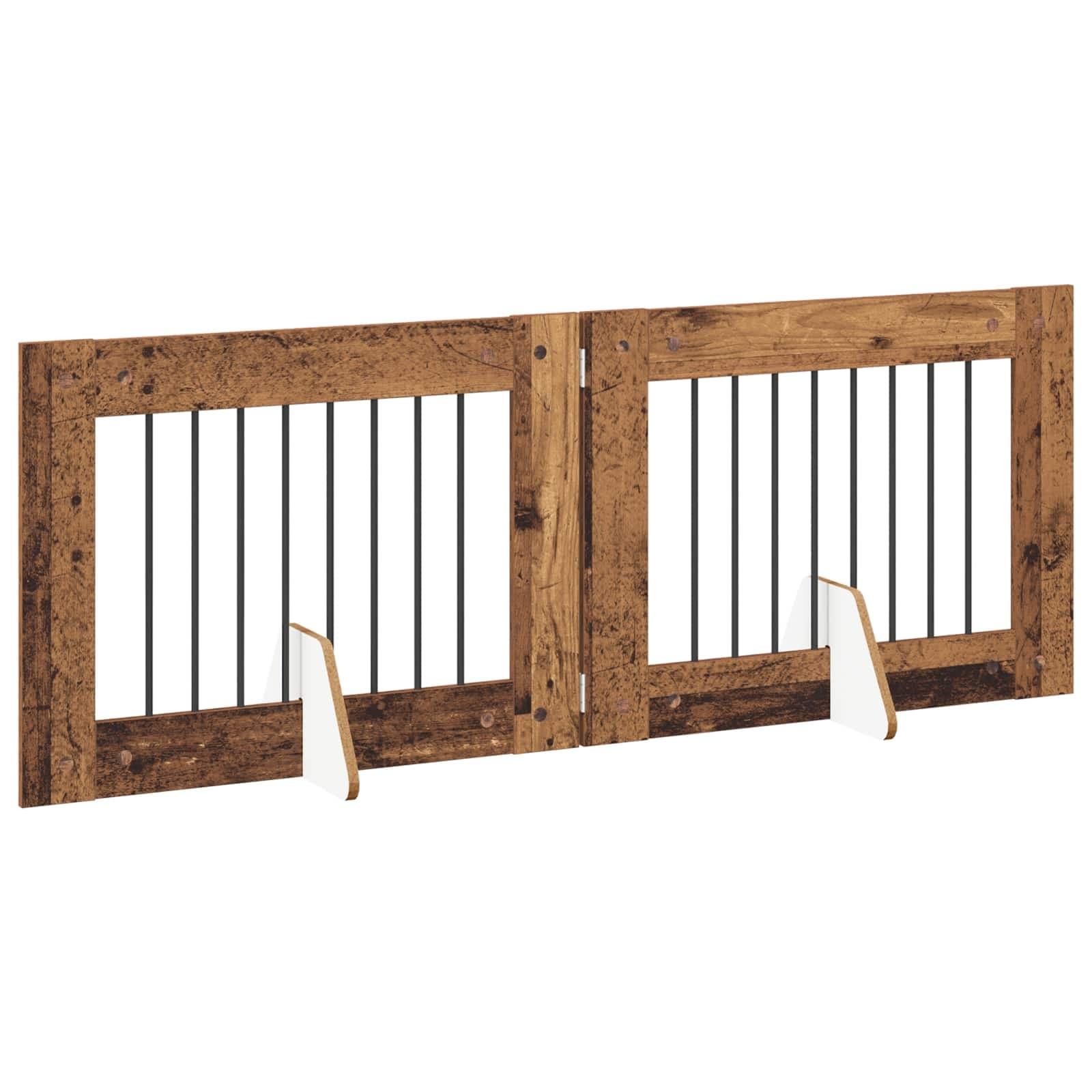 Cancello per cani pieghevole con supporti 2 pz Legno antico — miniatura 3 di 9