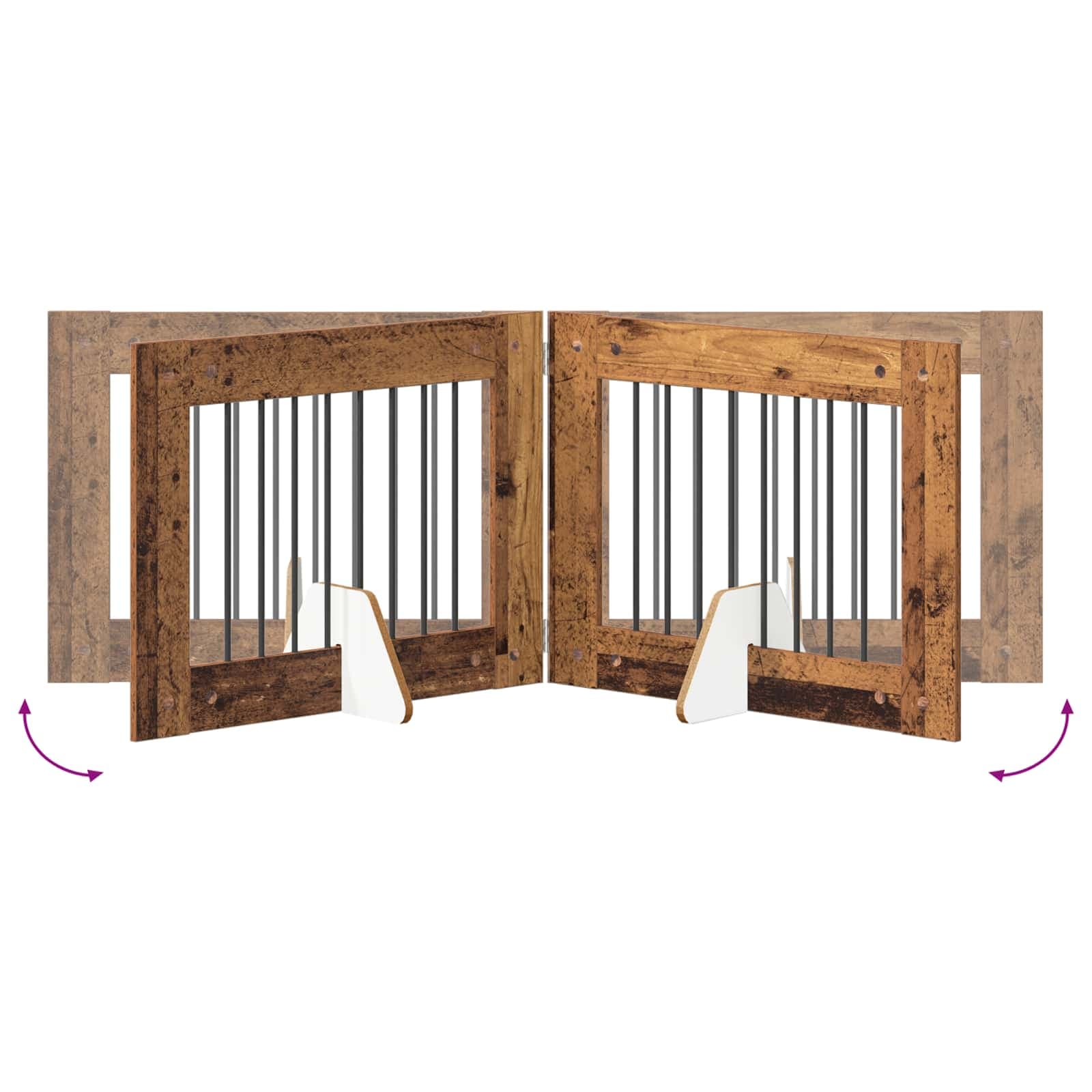Cancello per cani pieghevole con supporti 2 pz Legno antico — miniatura 7 di 9