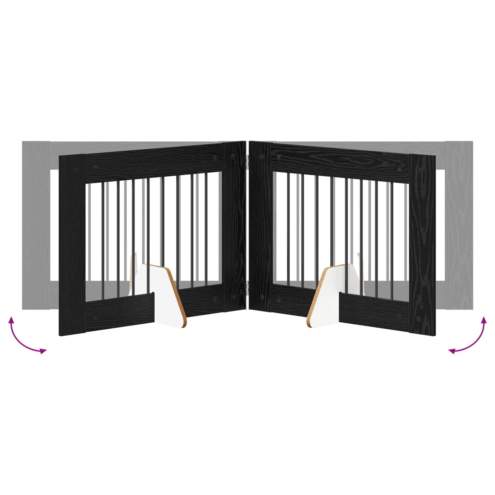 Cancello per cani pieghevole con supporti 4 pz Rovere Nero — miniatura 6 di 9