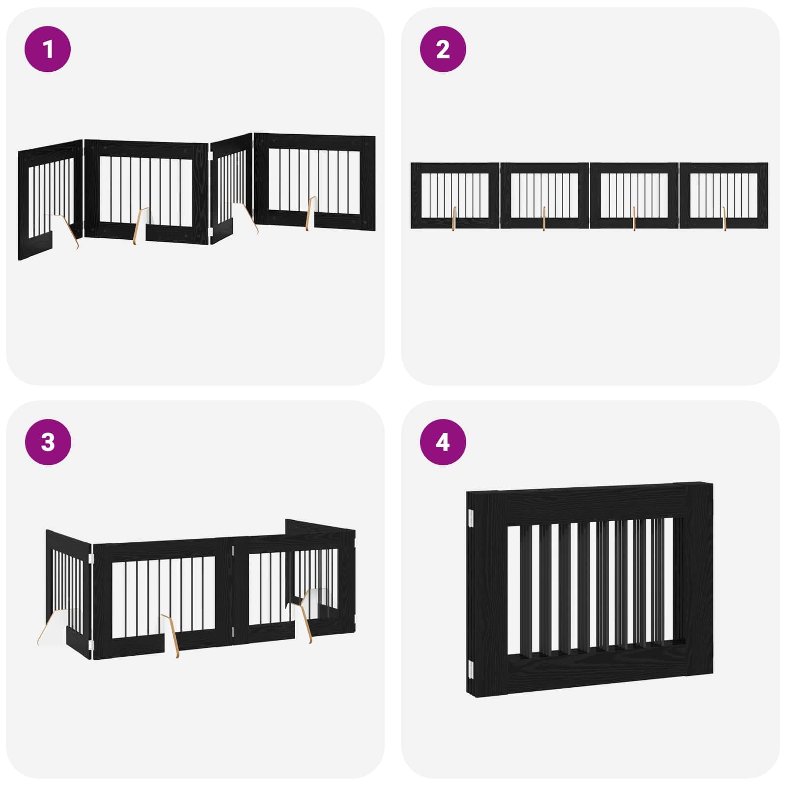 Cancello per cani pieghevole con supporti 4 pz Rovere Nero — miniatura 7 di 9