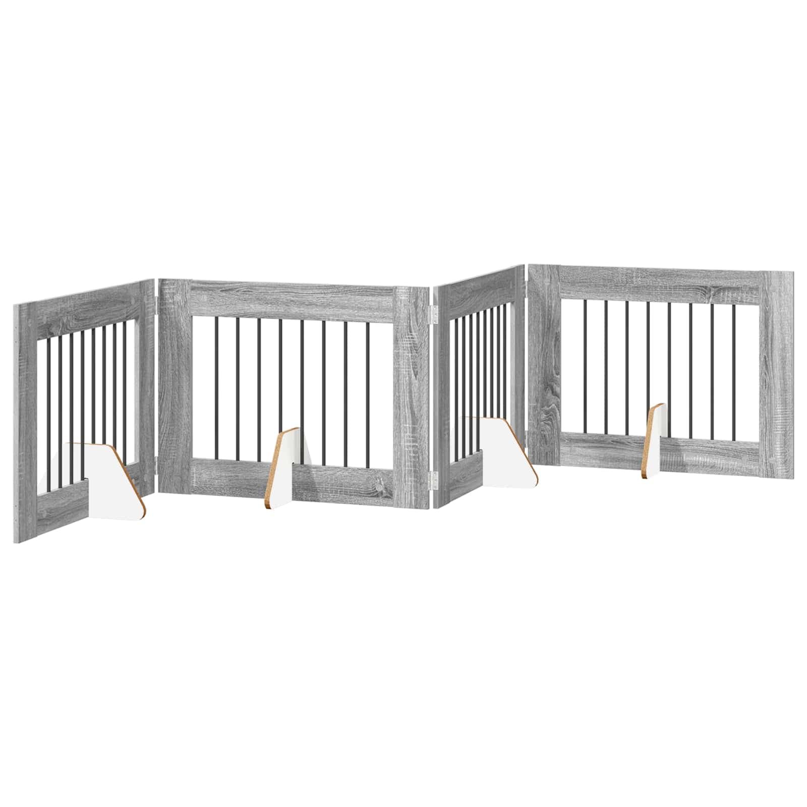 Cancello per cani pieghevole con supporti 4 pz Sonoma grigio — miniatura 2 di 9
