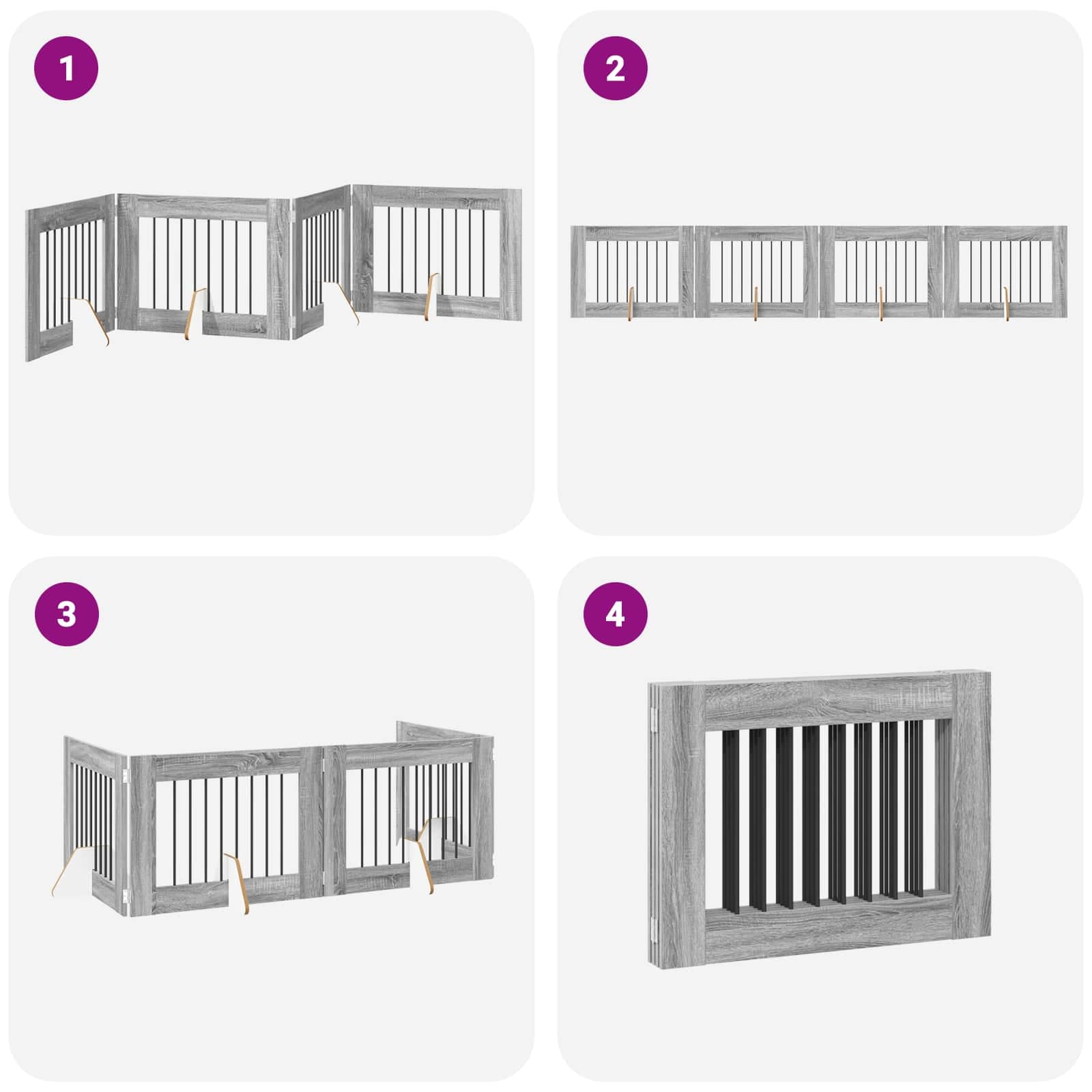 Cancello per cani pieghevole con supporti 4 pz Sonoma grigio — miniatura 7 di 9