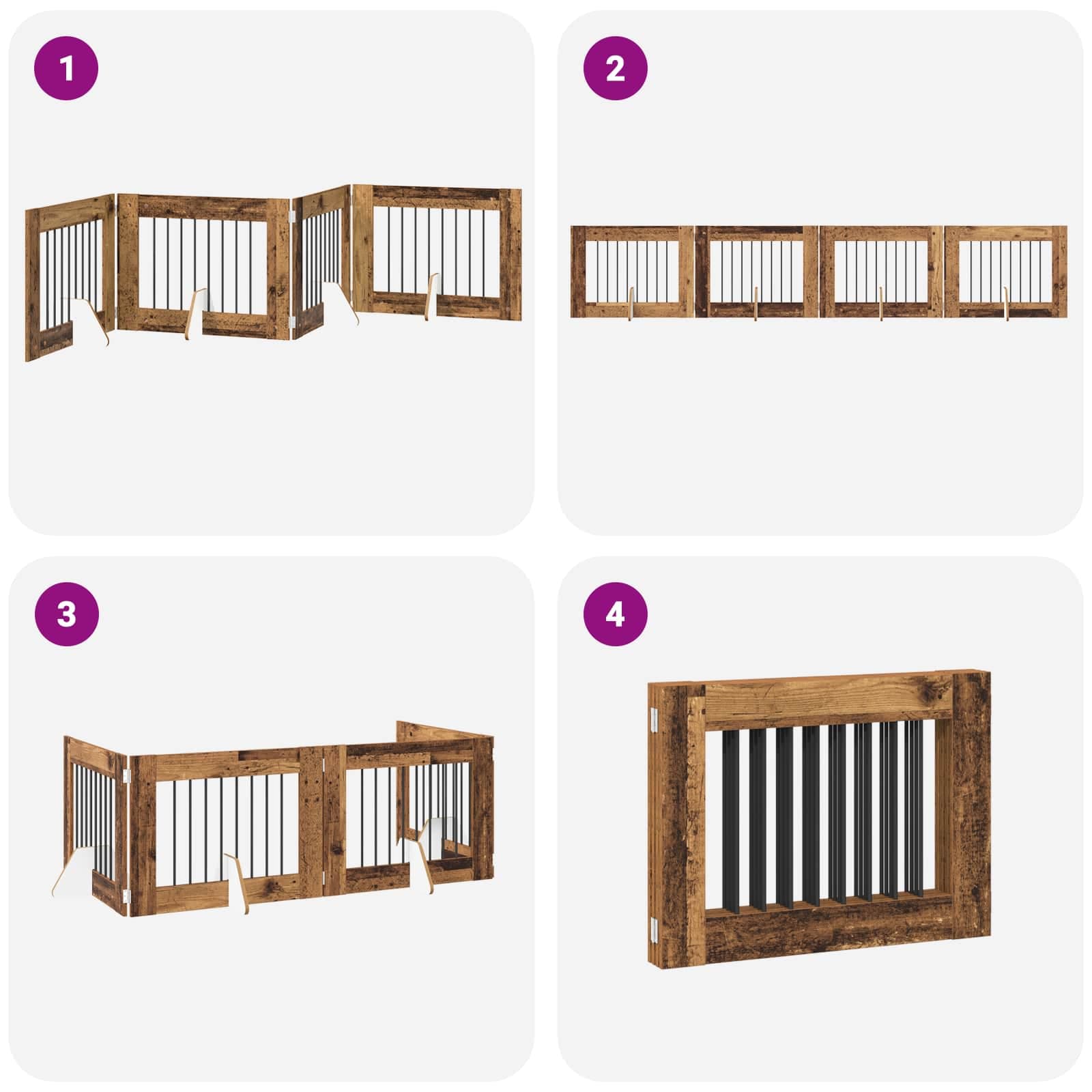 Cancello per cani pieghevole con supporti 4 pz Legno antico — miniatura 7 di 9