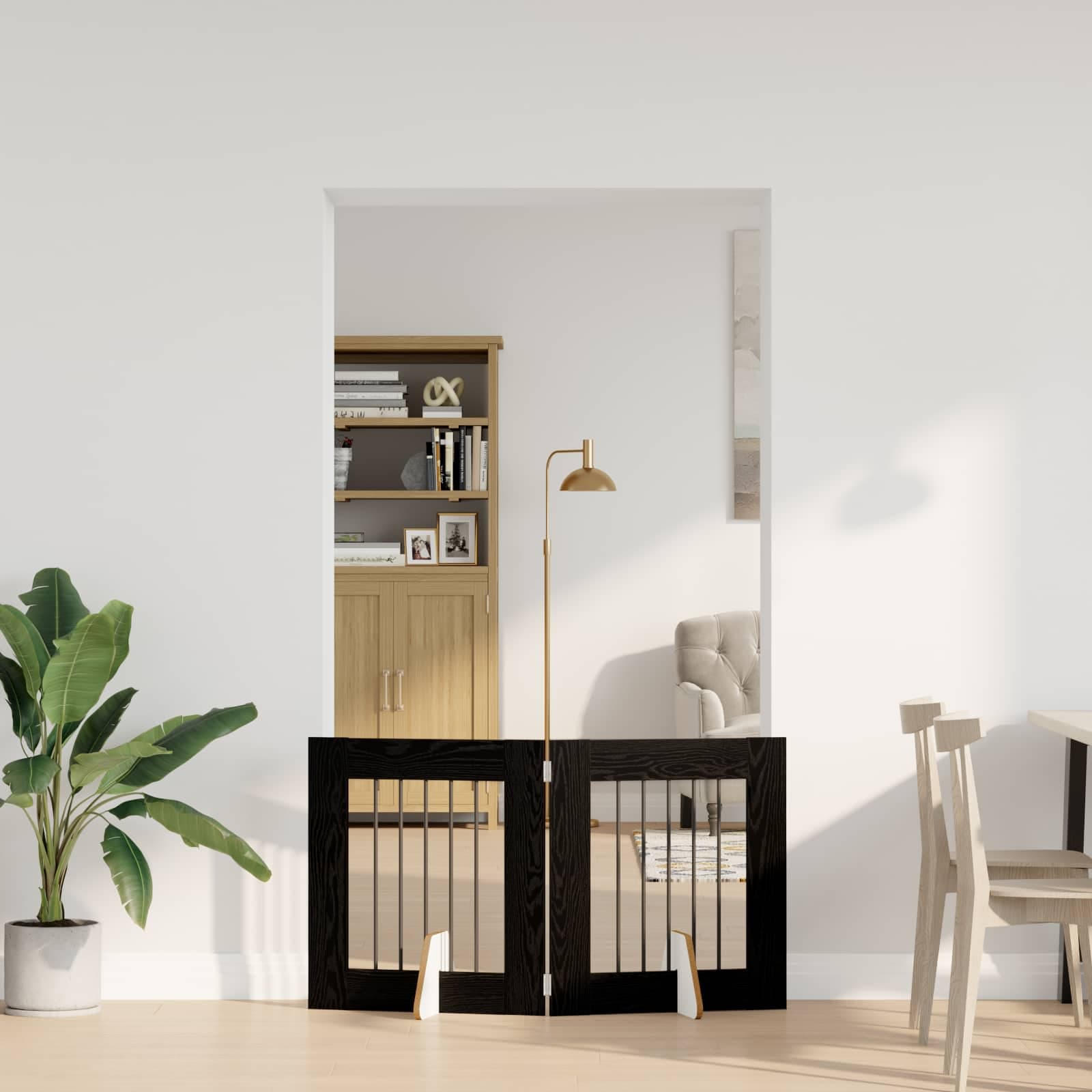 Cancello per cani pieghevole con supporti 2 pz Rovere Nero — miniatura 1 di 9