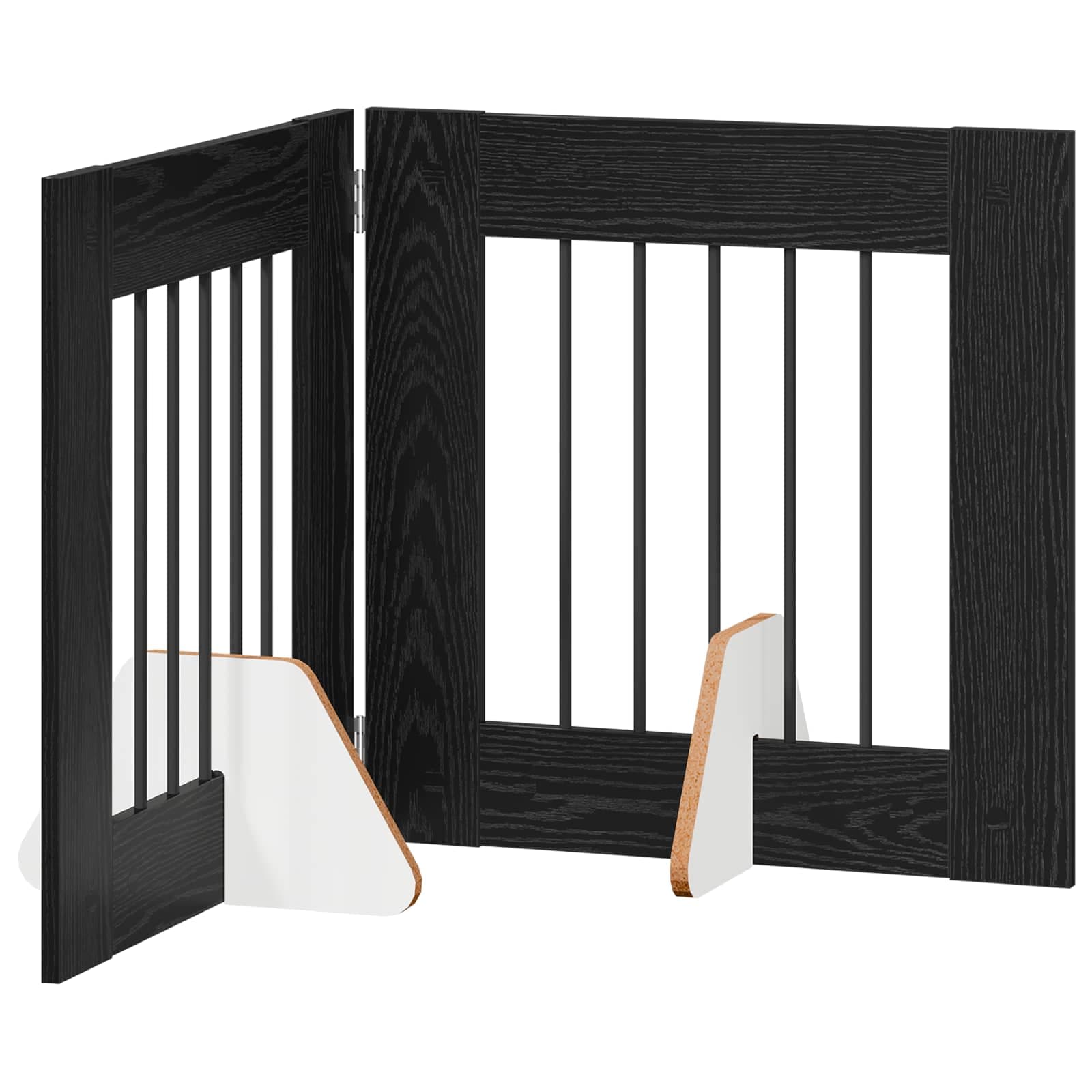 Cancello per cani pieghevole con supporti 2 pz Rovere Nero — miniatura 2 di 9