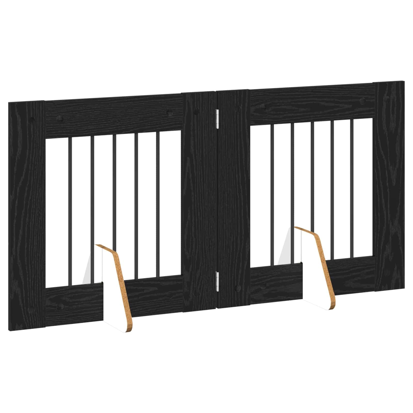 Cancello per cani pieghevole con supporti 2 pz Rovere Nero — miniatura 3 di 9