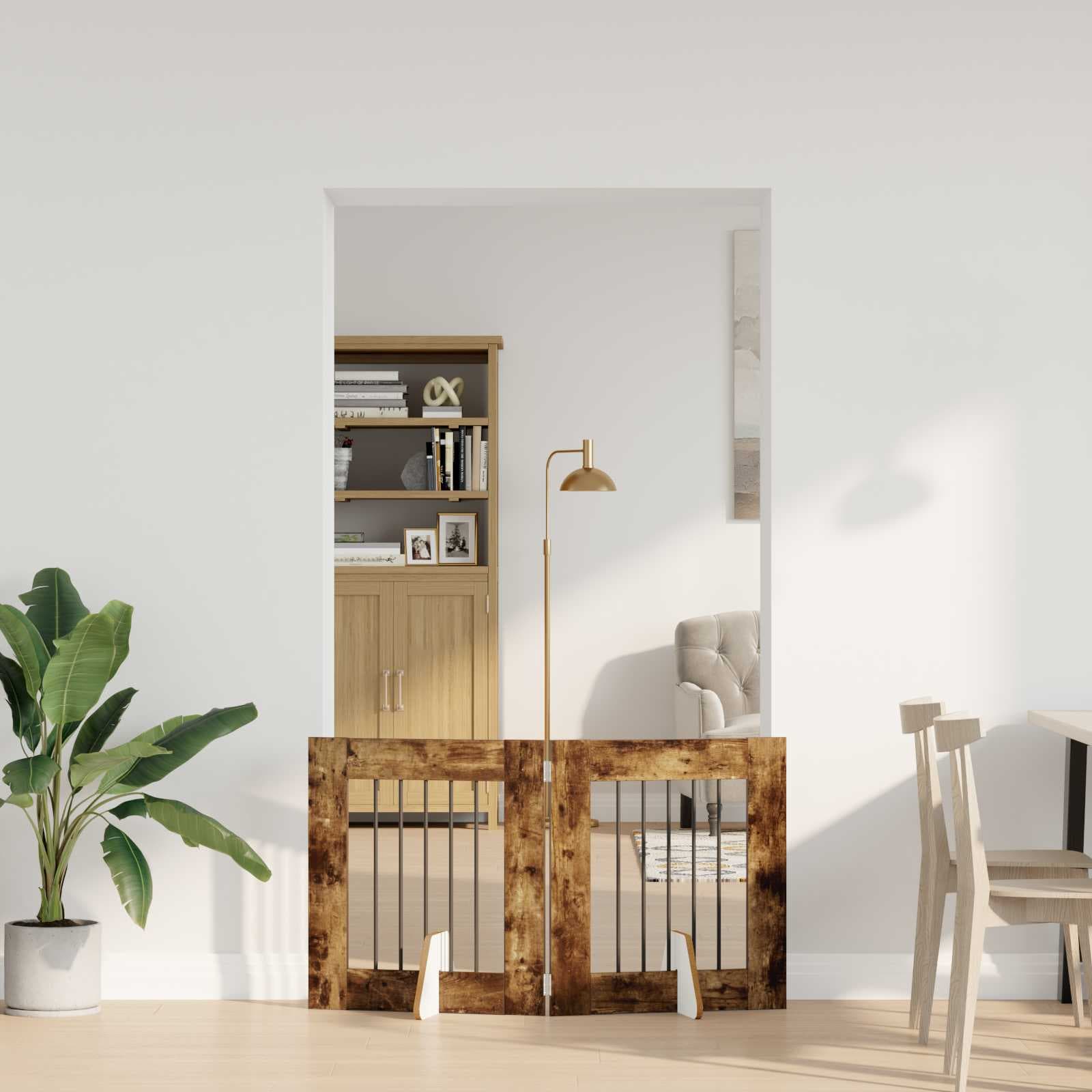Cancello per cani pieghevole con supporti 2 pz Rovere Fumo — miniatura 1 di 9