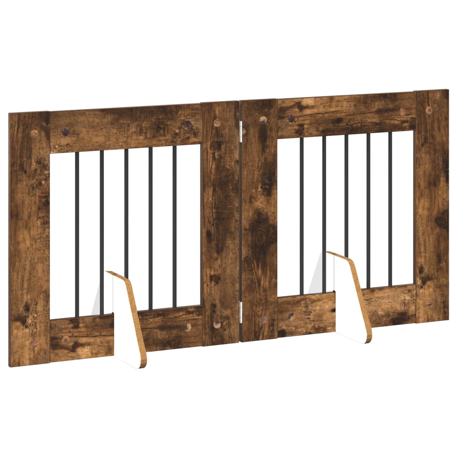 Cancello per cani pieghevole con supporti 2 pz Rovere Fumo — miniatura 3 di 9