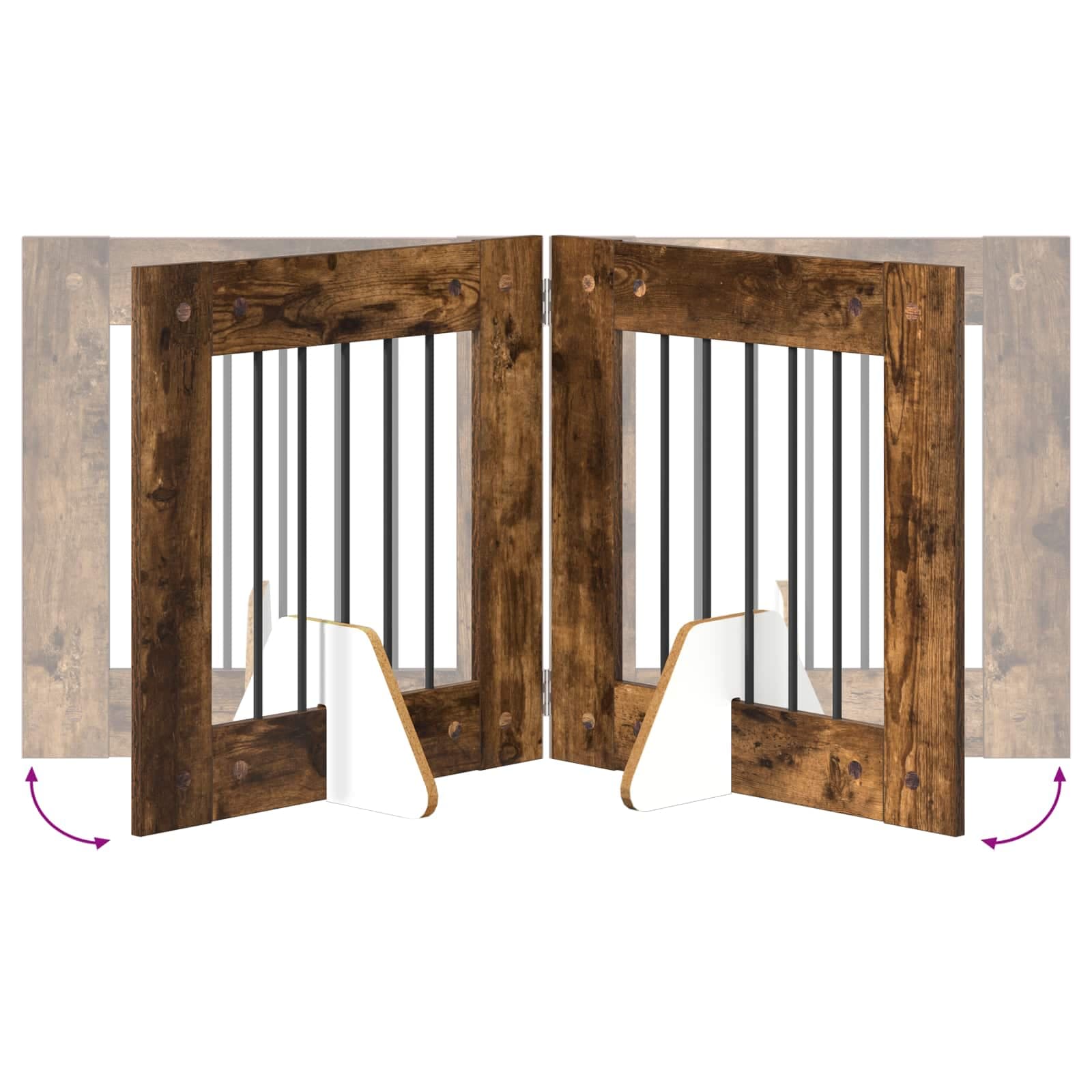 Cancello per cani pieghevole con supporti 2 pz Rovere Fumo — miniatura 7 di 9