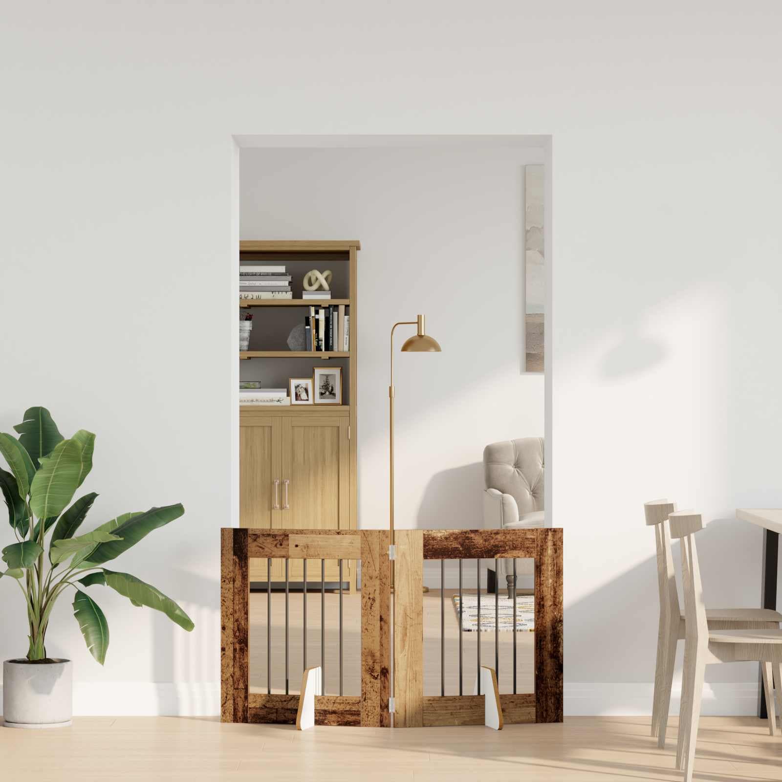 Cancello per cani pieghevole con supporti 2 pz Legno antico — miniatura 1 di 9