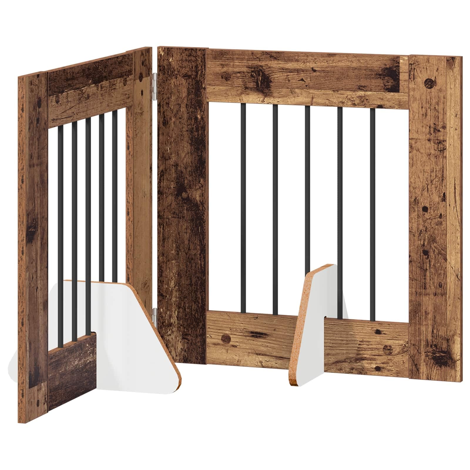 Cancello per cani pieghevole con supporti 2 pz Legno antico — miniatura 2 di 9