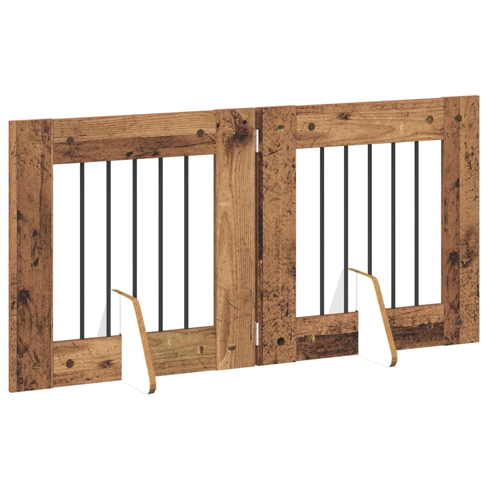 Cancello per cani pieghevole con supporti 2 pz Legno antico — miniatura 3 di 9
