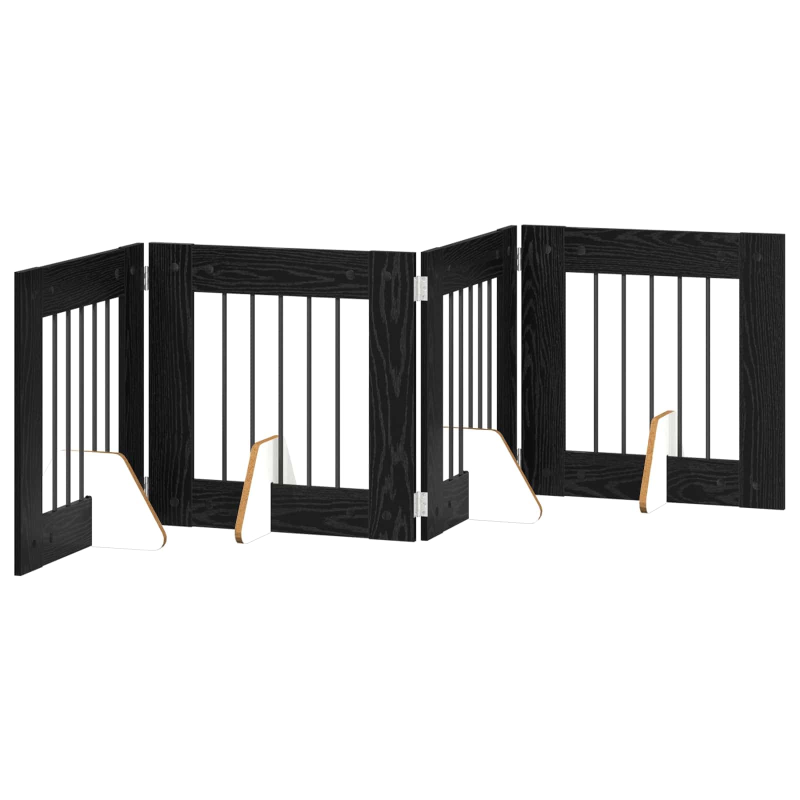 Cancello per cani pieghevole con supporti 4 pz Rovere Nero — miniatura 2 di 9