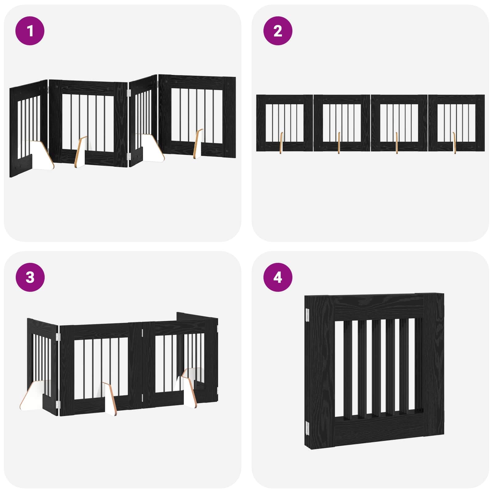 Cancello per cani pieghevole con supporti 4 pz Rovere Nero — miniatura 7 di 9