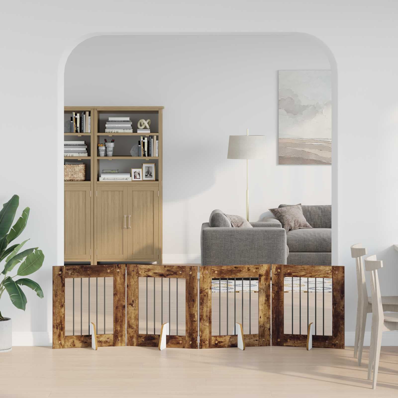 Cancello per cani pieghevole con supporti 4 pz Rovere Fumo — miniatura 1 di 9