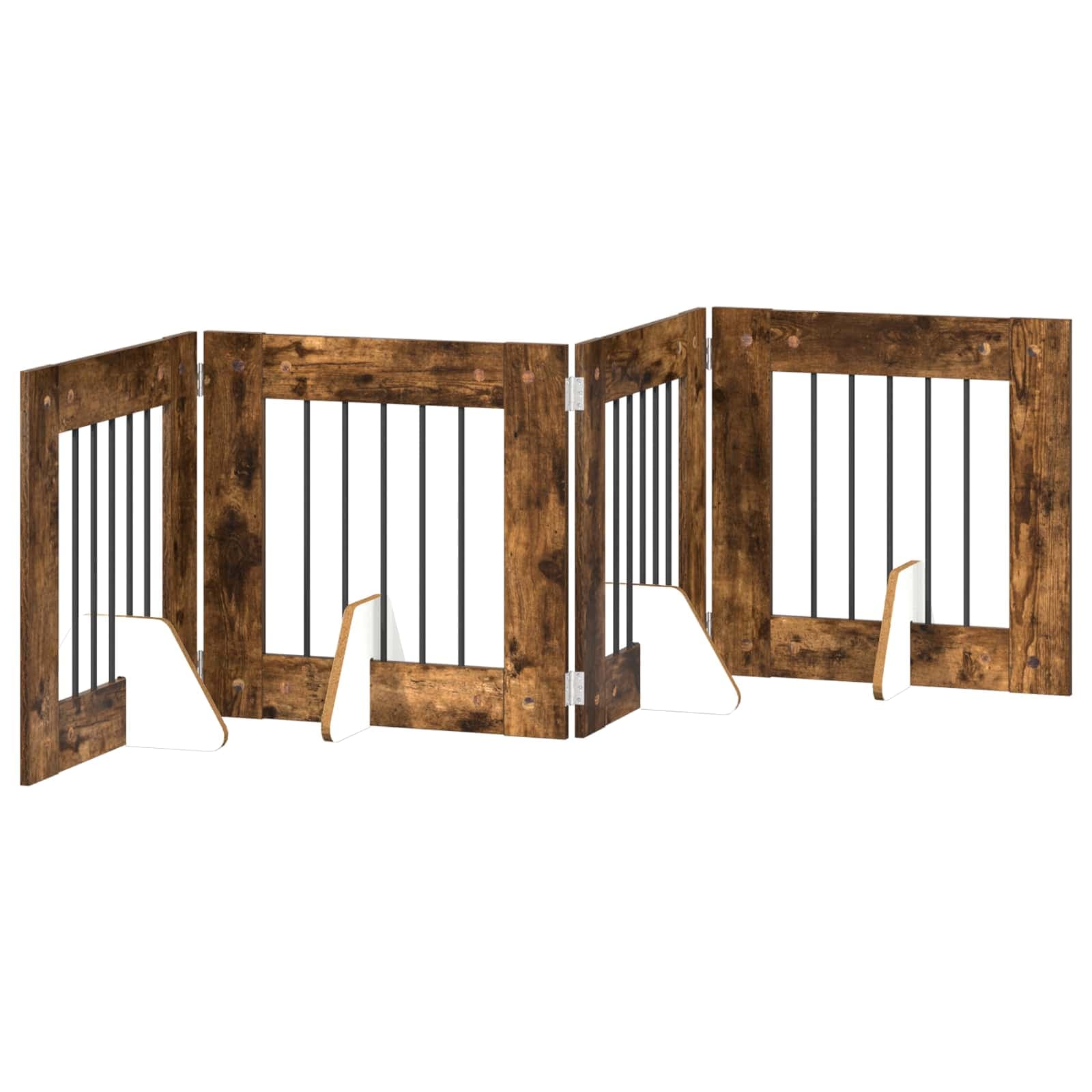 Cancello per cani pieghevole con supporti 4 pz Rovere Fumo — miniatura 2 di 9