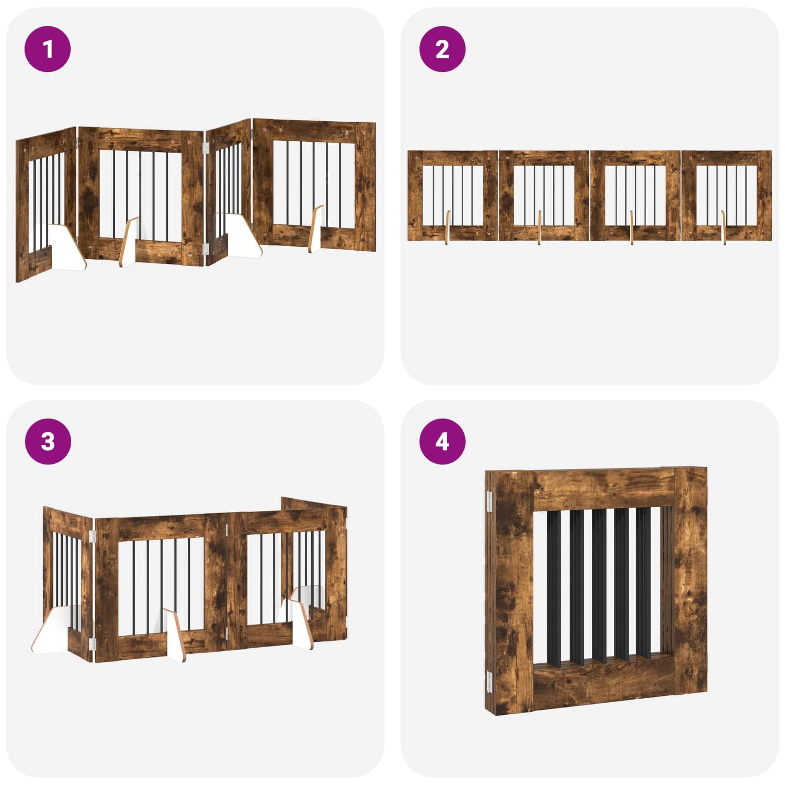 Cancello per cani pieghevole con supporti 4 pz Rovere Fumo — miniatura 7 di 9