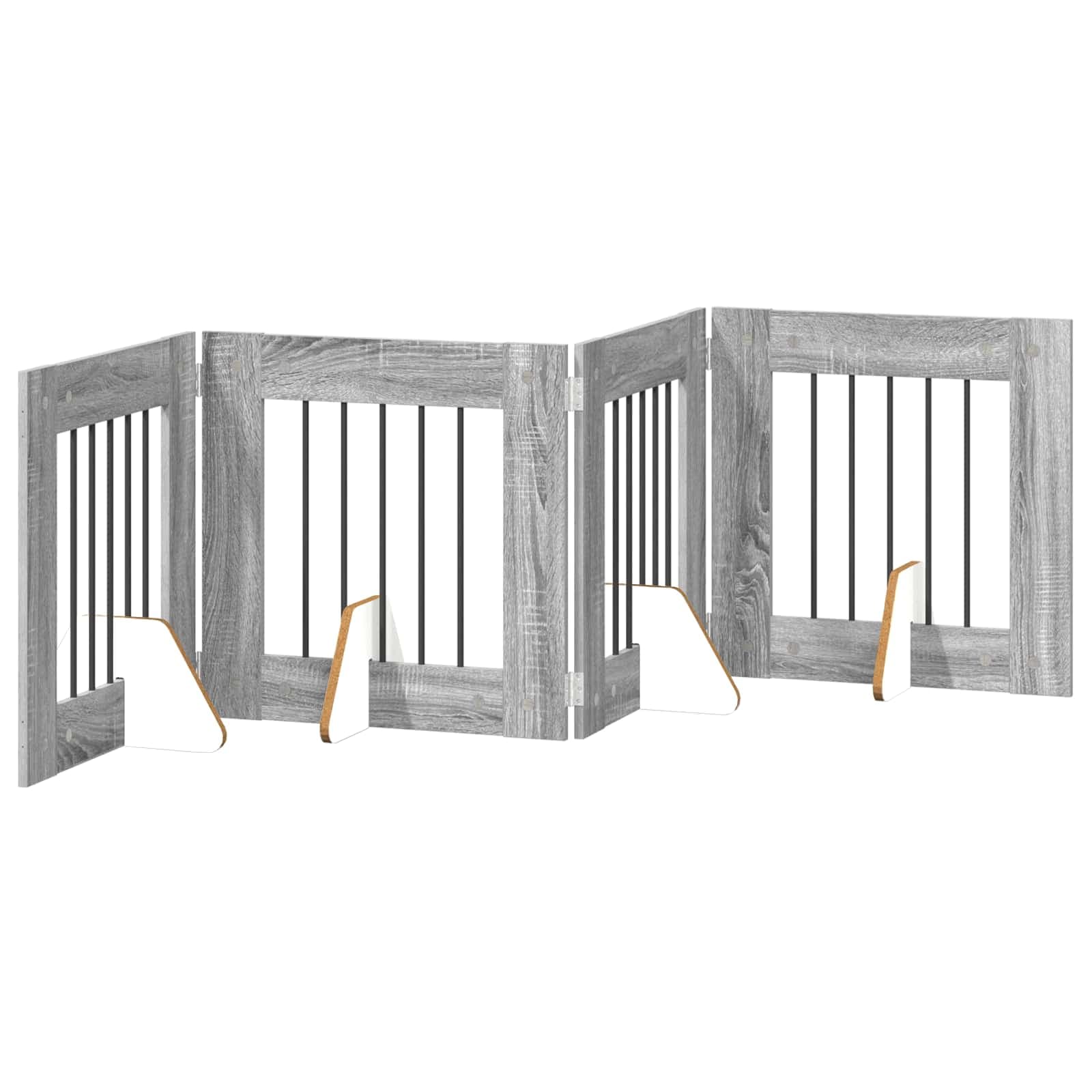 Cancello per cani pieghevole con supporti 4 pz Sonoma grigio — miniatura 2 di 9