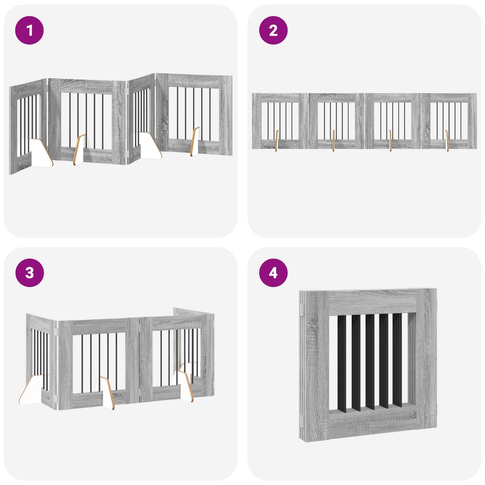 Cancello per cani pieghevole con supporti 4 pz Sonoma grigio — miniatura 7 di 9