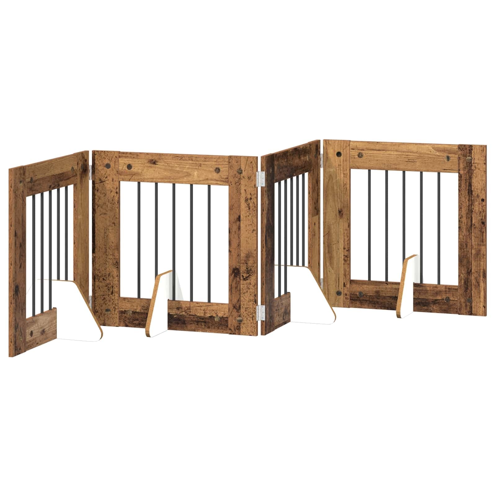 Cancello per cani pieghevole con supporti 4 pz Legno antico — miniatura 2 di 9