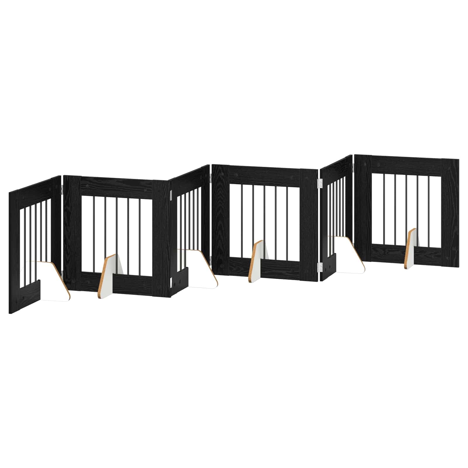 Cancello per cani pieghevole con supporti 6 pz Rovere Nero — miniatura 2 di 9
