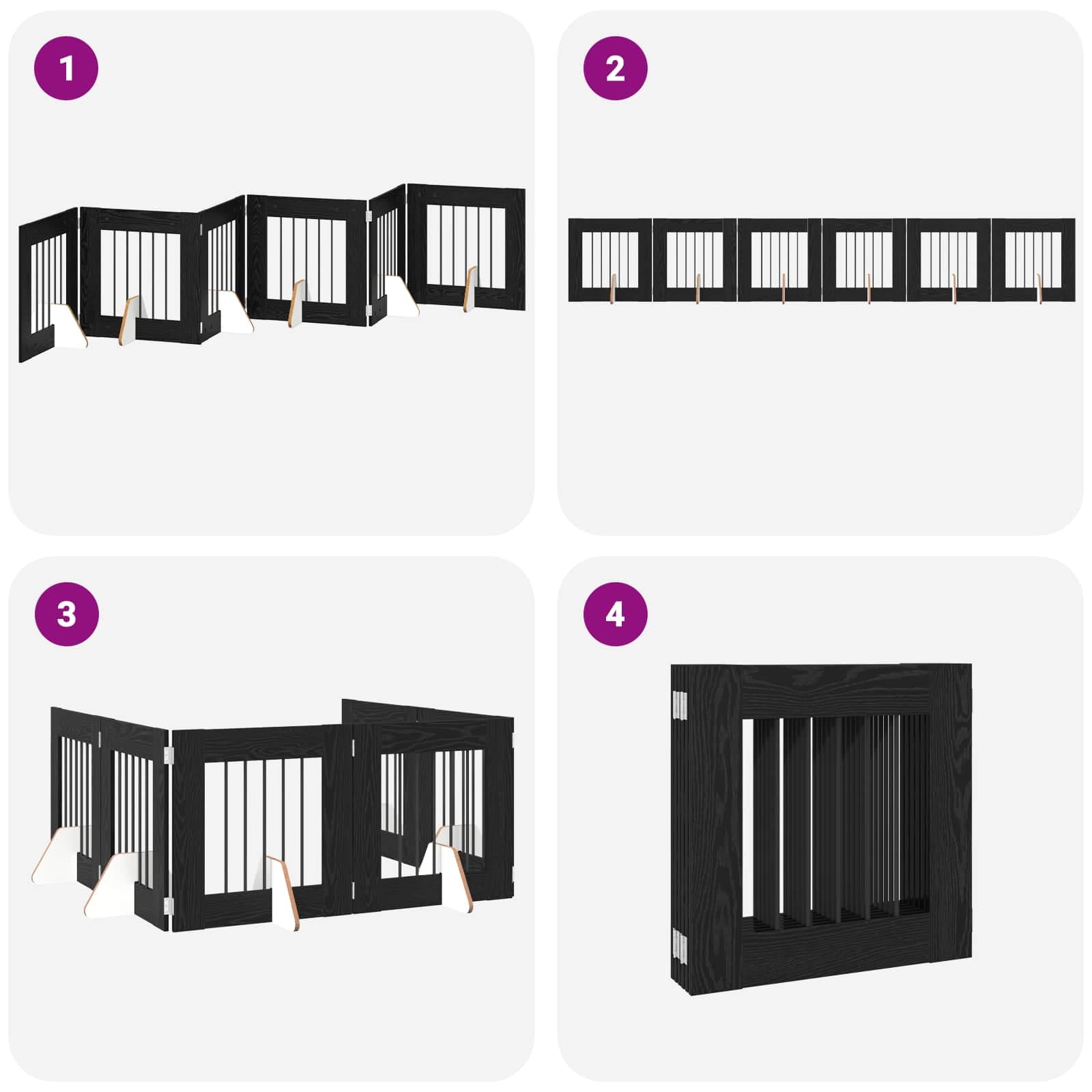 Cancello per cani pieghevole con supporti 6 pz Rovere Nero — miniatura 7 di 9