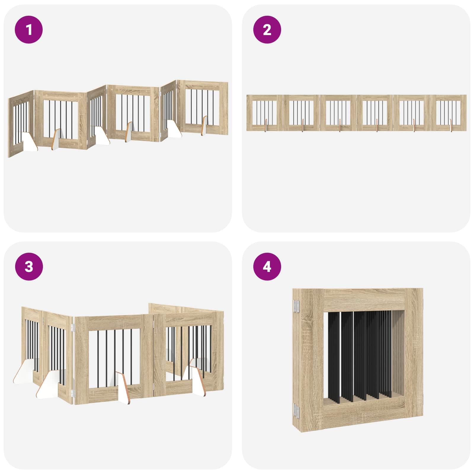 Cancello per cani pieghevole con supporti 6 pz Rovere Sonoma — miniatura 7 di 9
