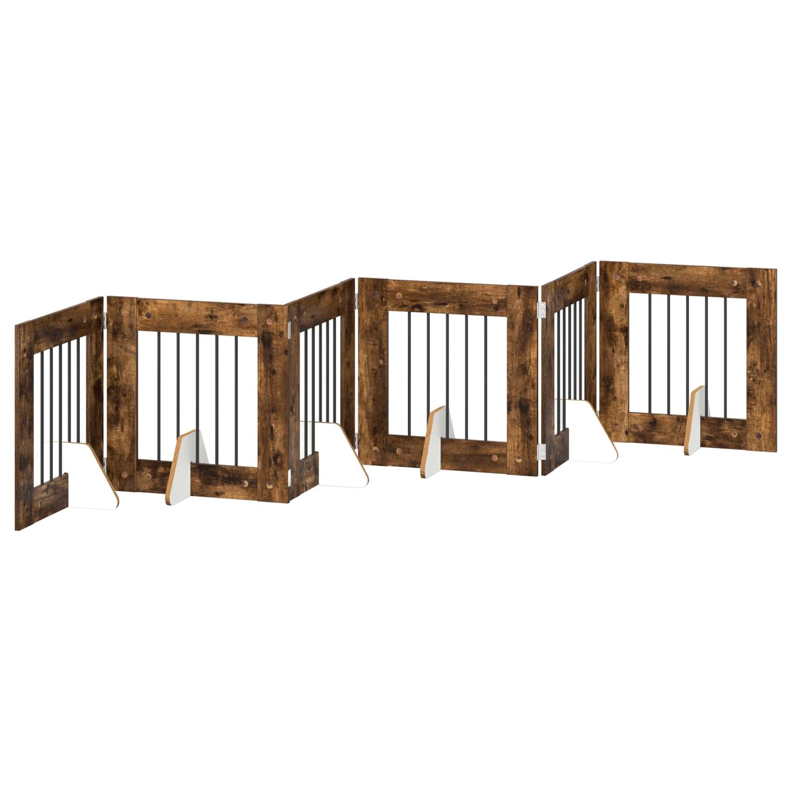 Cancello per cani pieghevole con supporti 6 pz Rovere Fumo — miniatura 2 di 9