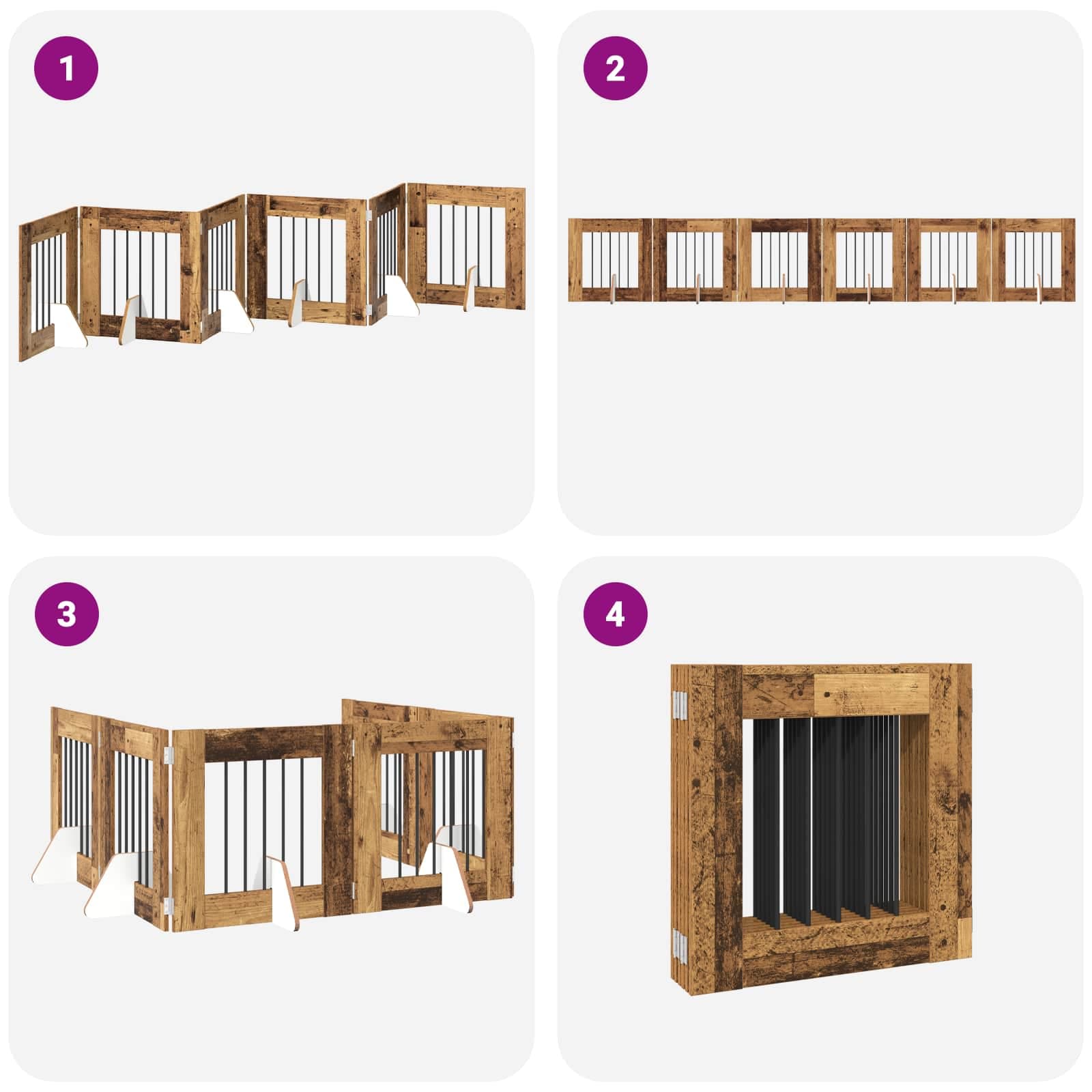 Cancello per cani pieghevole con supporti 6 pz Legno antico — miniatura 7 di 9