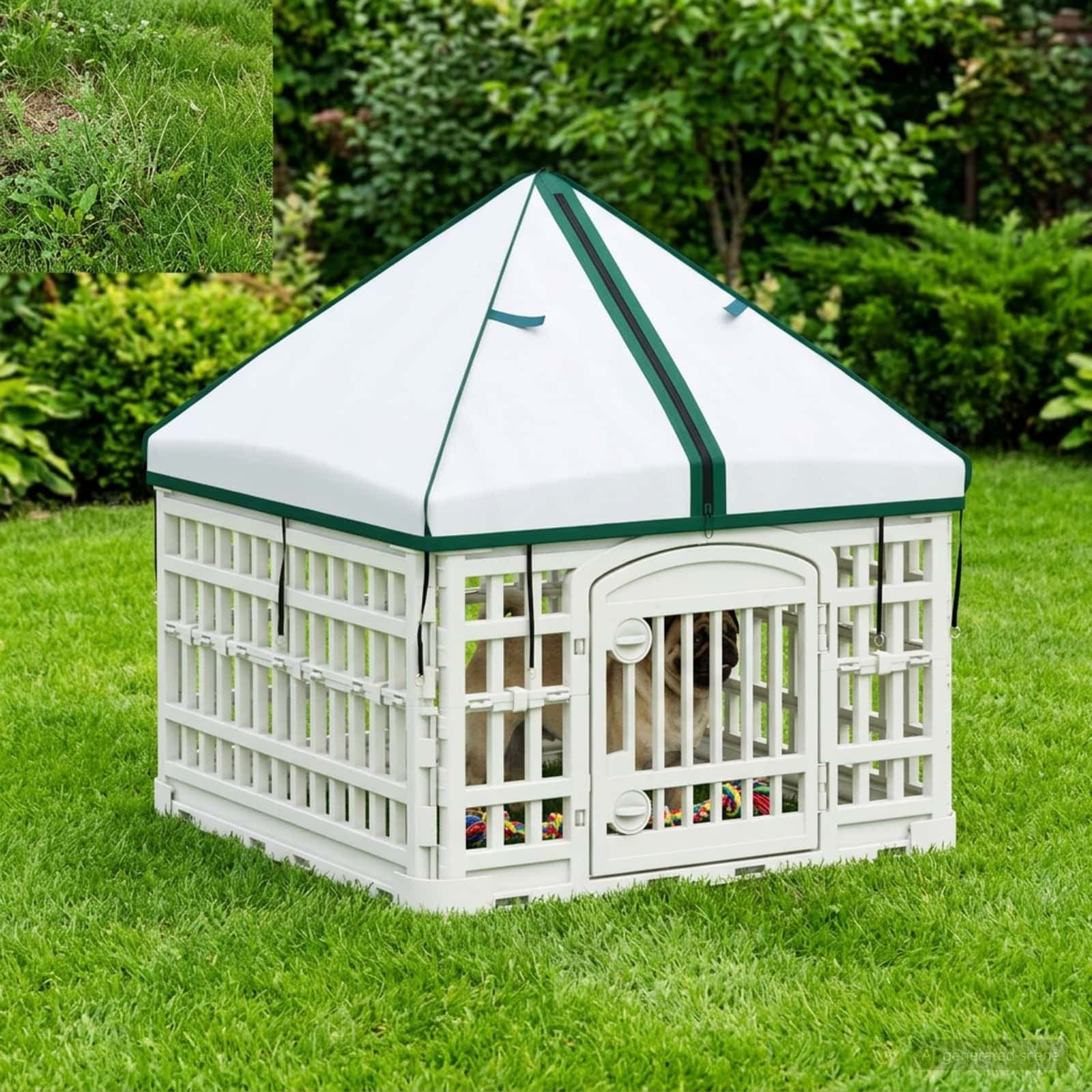 Pannello per cani a 4 sezioni con tetto 60 x 60 x 82 cm Bianco — miniatura 4 di 10
