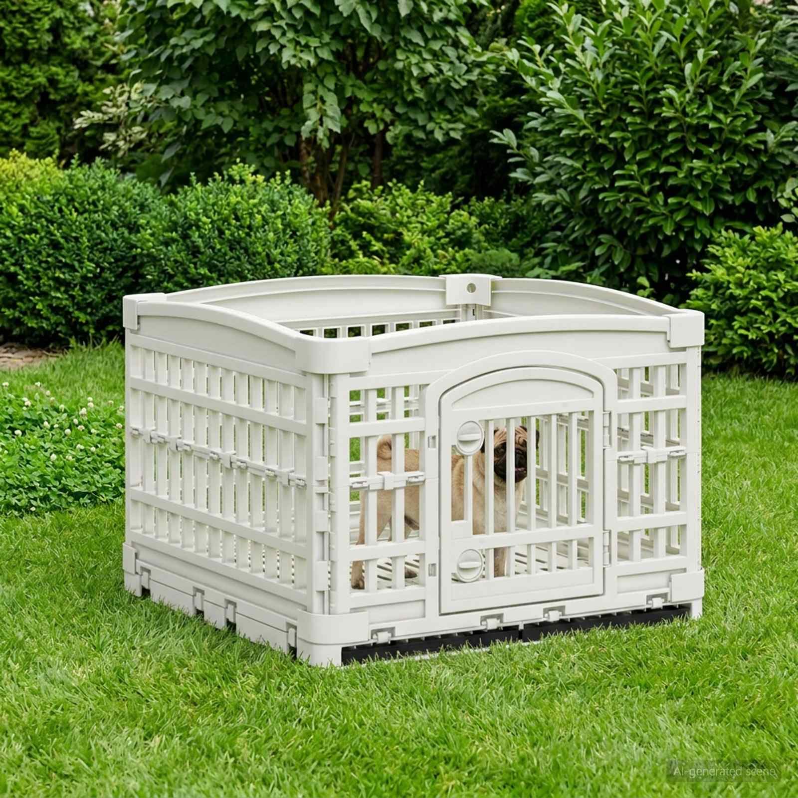 Parco giochi per cani a 4 pannelli 122 x 106,5 x 82 cm Plastica — miniatura 3 di 10