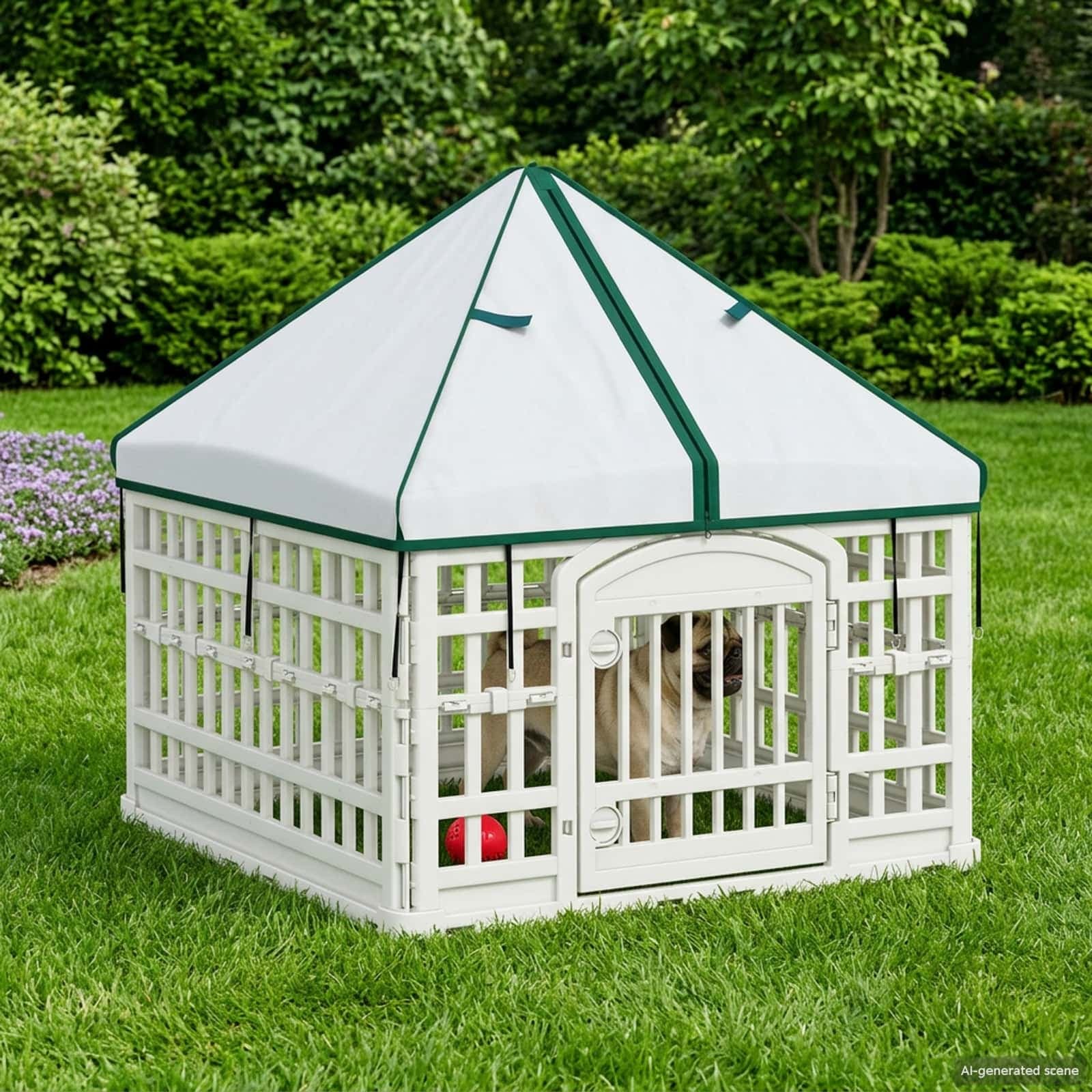 Pannello per cani a 4 sezioni con tetto 88 x 88 x 112 cm Bianco — miniatura 4 di 10