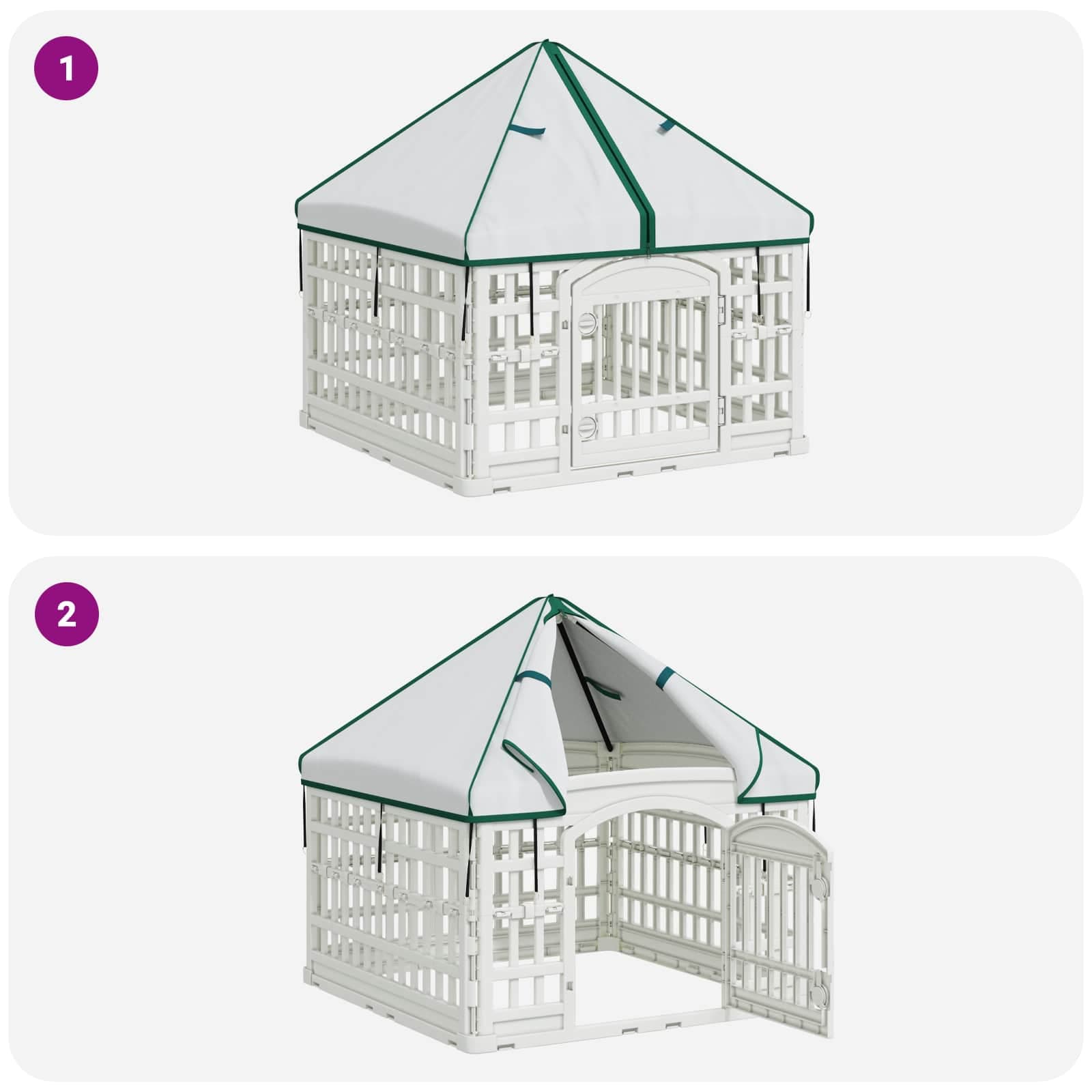Pannello per cani a 4 sezioni con tetto 88 x 88 x 112 cm Bianco — miniatura 8 di 10