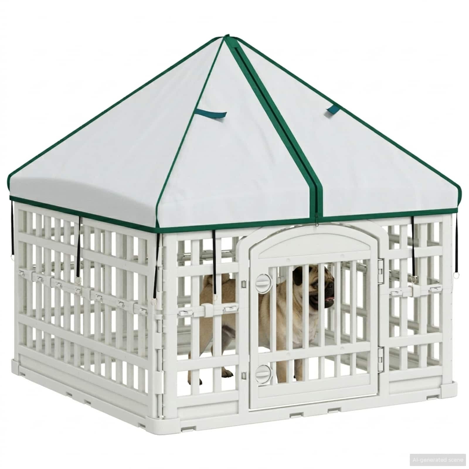 Pannello per cani a 4 sezioni con tetto 88 x 88 x 112 cm Bianco — miniatura 3 di 10
