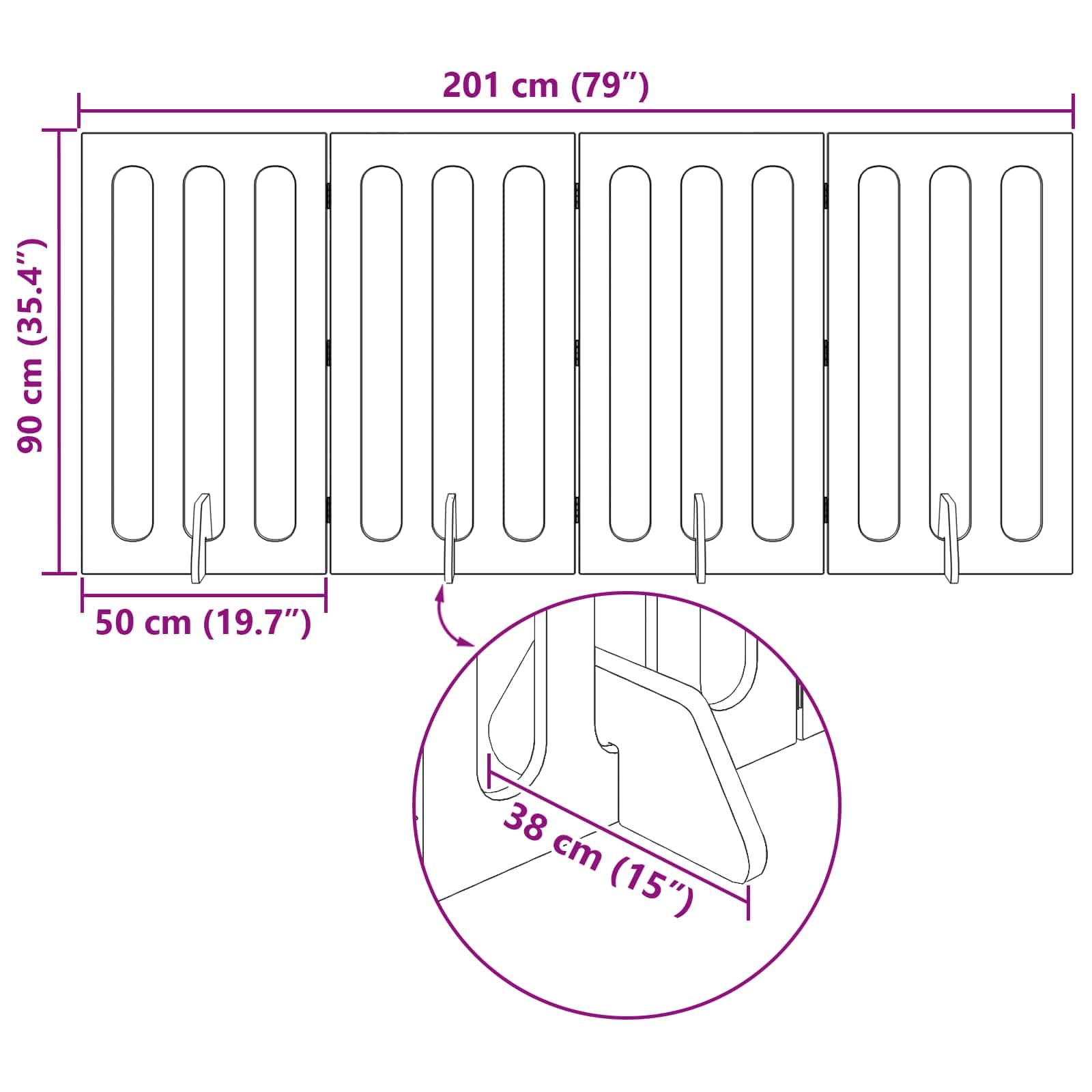 Recinto pieghevole per animali 4 pz Bianco 201 x 38 x 90 cm — miniatura 10 di 10