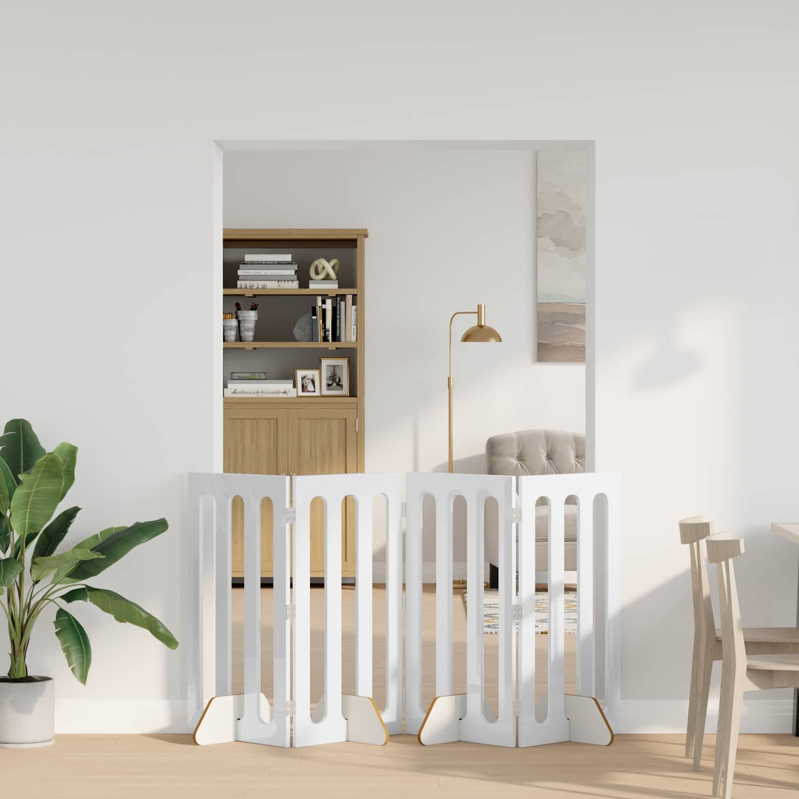 Recinto pieghevole per animali 4 pz Bianco Lucido — miniatura 1 di 10