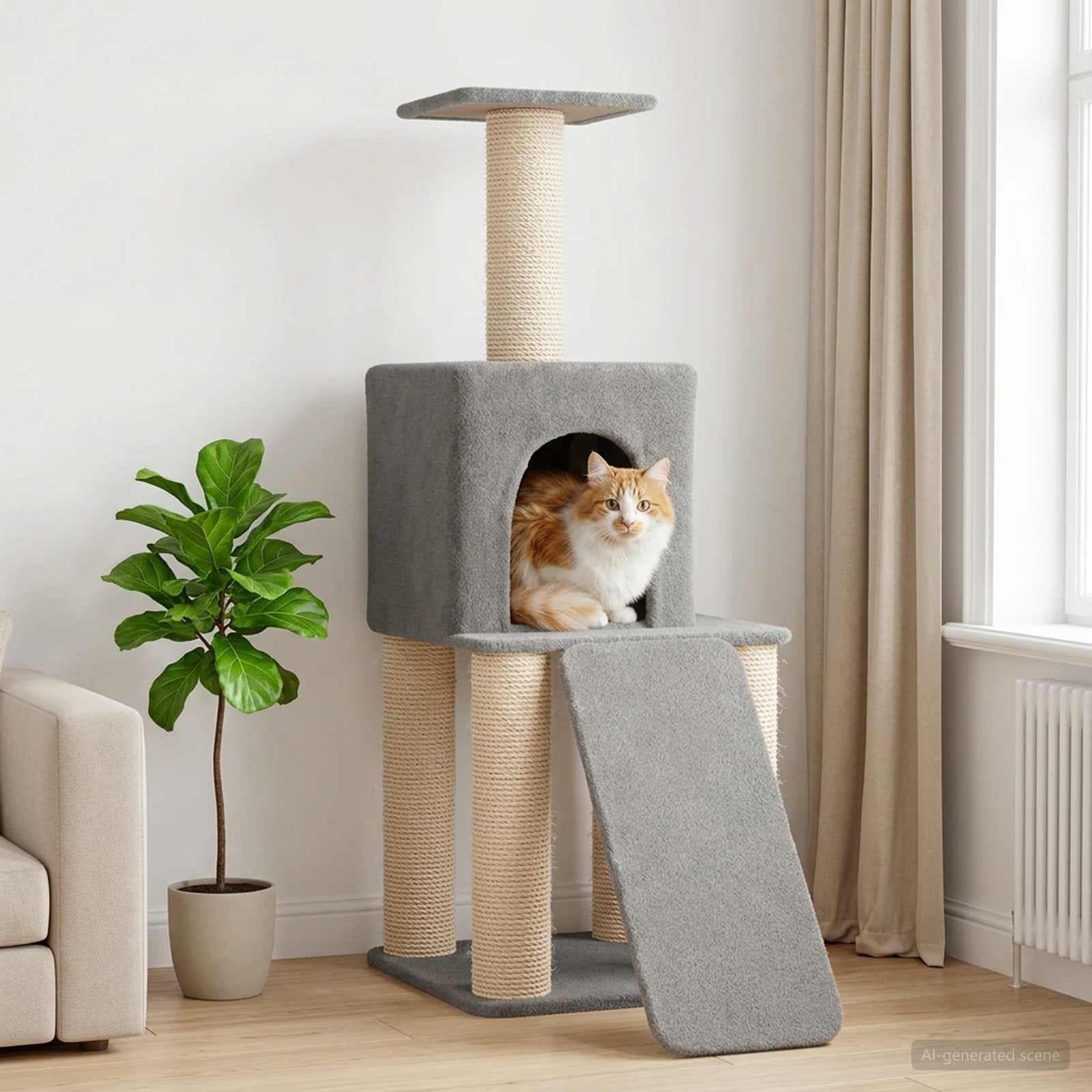 Albero per gatti con pali per graffiare in sisal Grigio Chiaro — miniatura 1 di 9