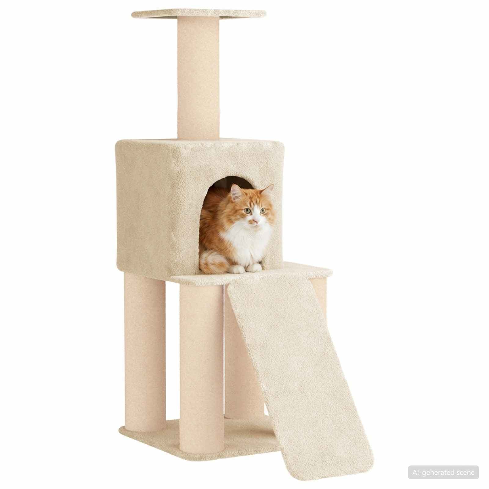 Albero per gatti con pali per graffiare in sisal Crema 146 cm — miniatura 3 di 9