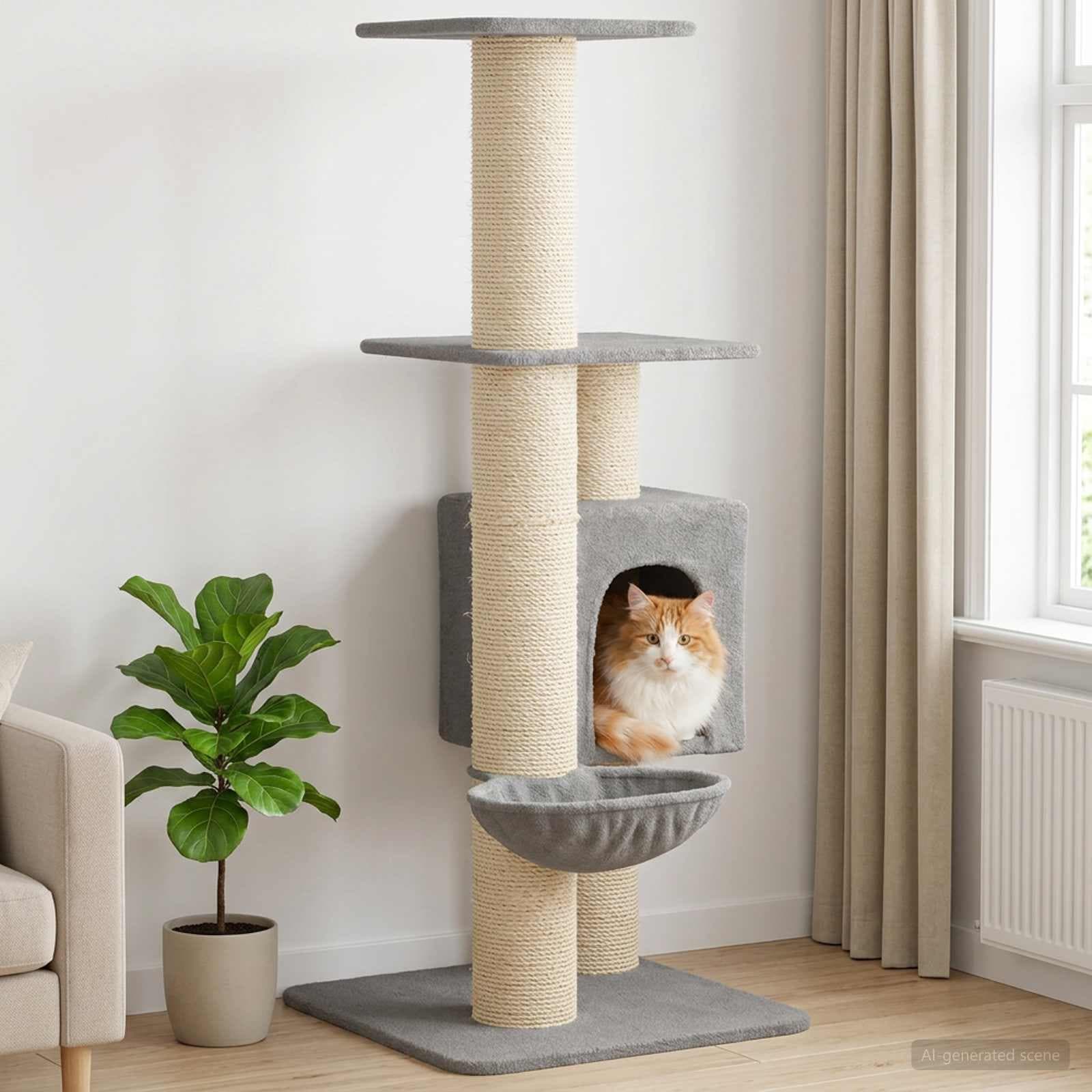 Albero per gatti con pali per graffiare in sisal Grigio Chiaro — miniatura 1 di 9