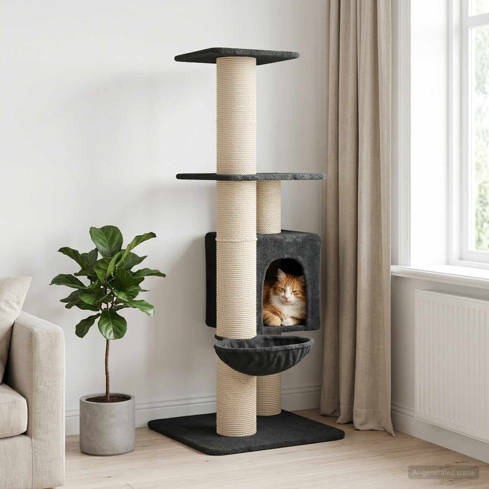 Albero per gatti con pali per graffiare in sisal Grigio Scuro — miniatura 1 di 9