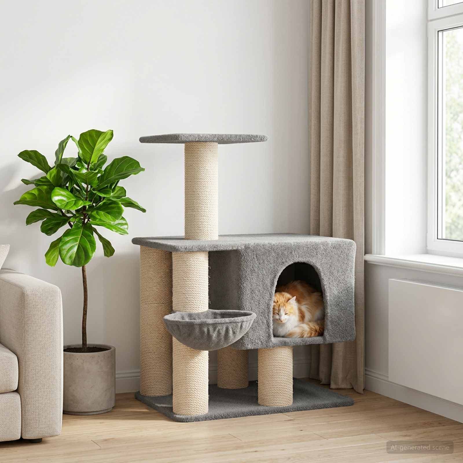Albero per gatti con pali per graffiare in sisal Grigio Chiaro — miniatura 1 di 9