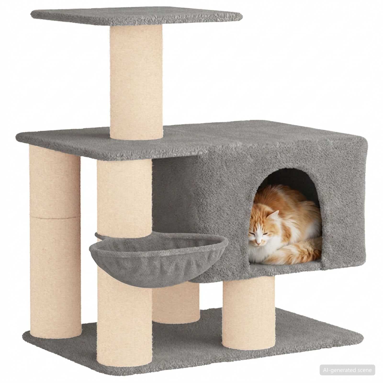 Albero per gatti con pali per graffiare in sisal Grigio Chiaro — miniatura 3 di 9