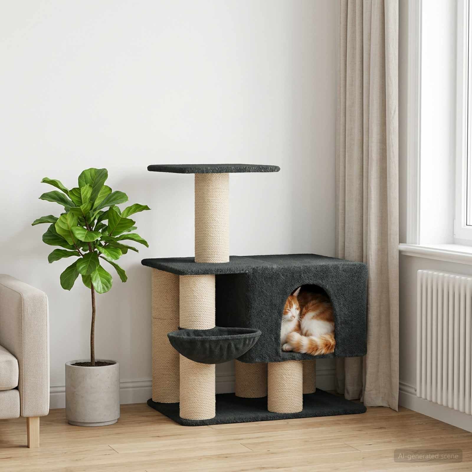 Albero per gatti con pali per graffiare in sisal Grigio Scuro — miniatura 1 di 9