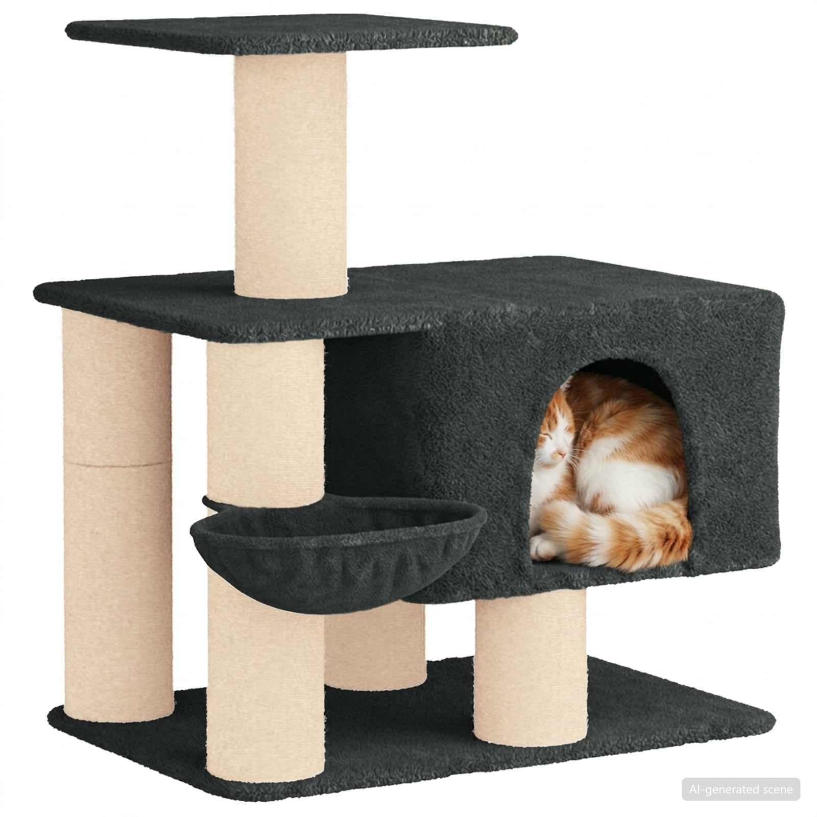 Albero per gatti con pali per graffiare in sisal Grigio Scuro — miniatura 3 di 9