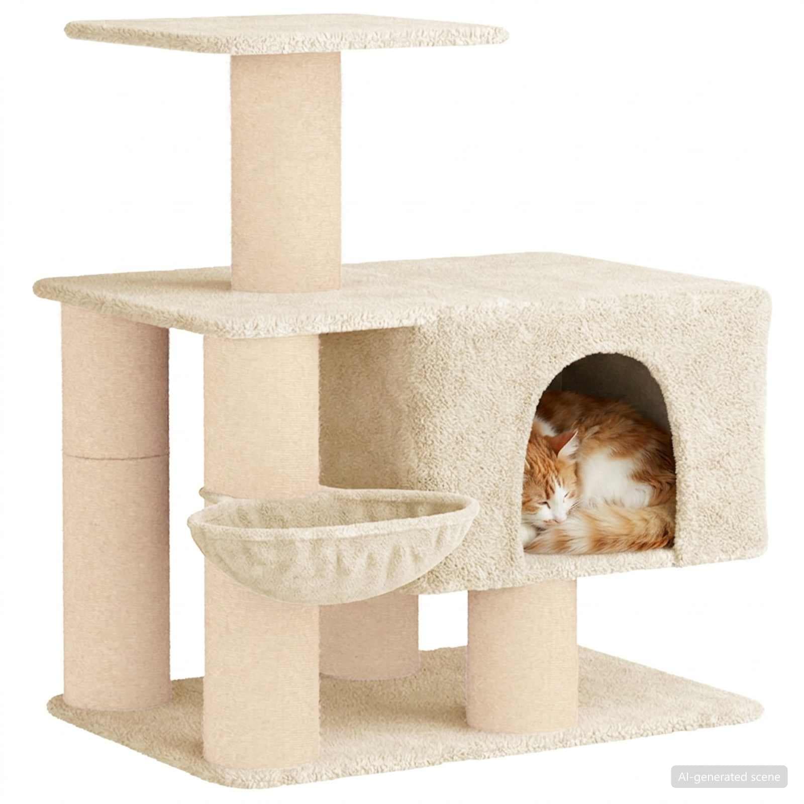 Albero per gatti con pali per graffiare in sisal Crema 96 cm — miniatura 3 di 9
